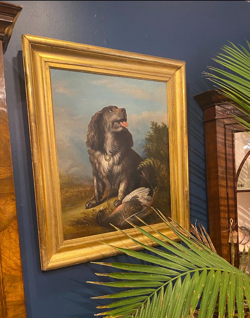 19th Century American School Dog and Pheasant Oil on Canvas Painting In Good Condition In Middleburg, VA