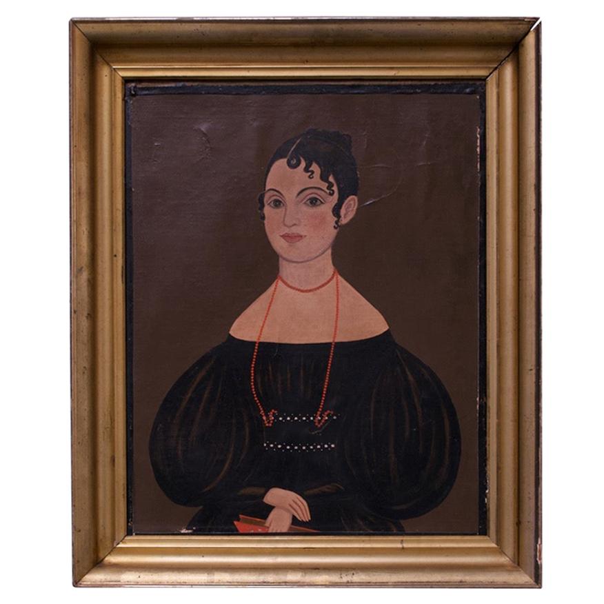 19th Century American School Folk Art Portrait of a Woman