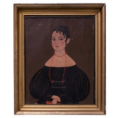 Antique 19th Century American School Folk Art Portrait of a Woman