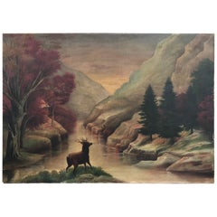 Antique 19th Century American School Landscape Painting, Oil on Canvas