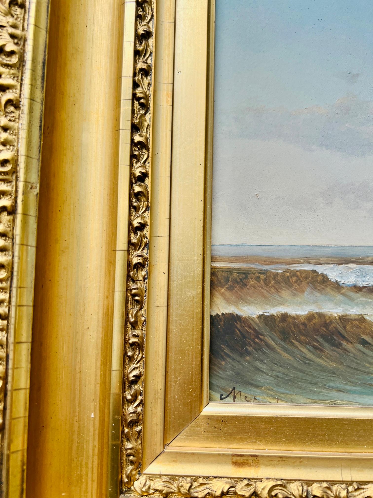 Victorian 19th Century, American School Nautical Seascape Oil on Board - Signed For Sale