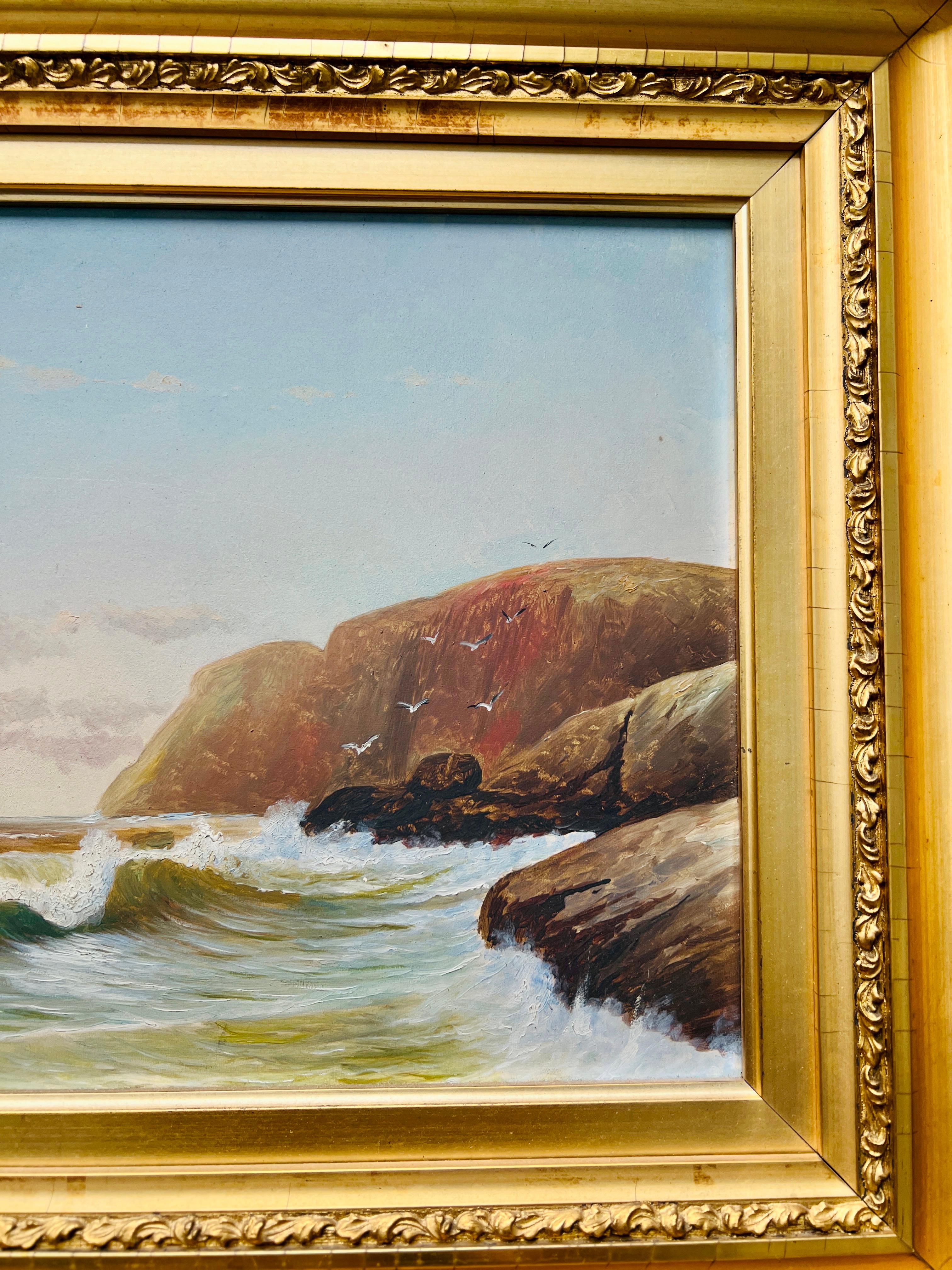 19th Century, American School Nautical Seascape Oil on Board - Signed For Sale 1