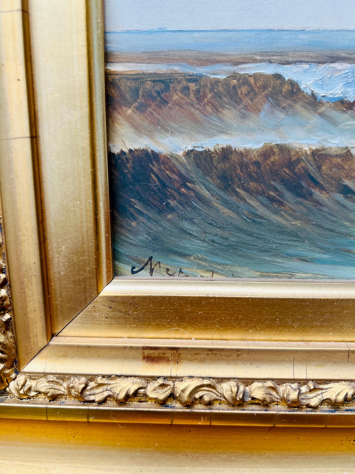 19th Century, American School Nautical Seascape Oil on Board - Signed For Sale 2