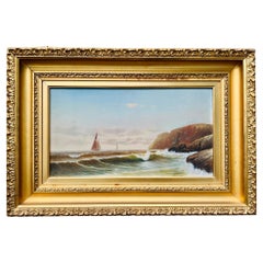 19th Century, American School Nautical Seascape Oil on Board - Signed