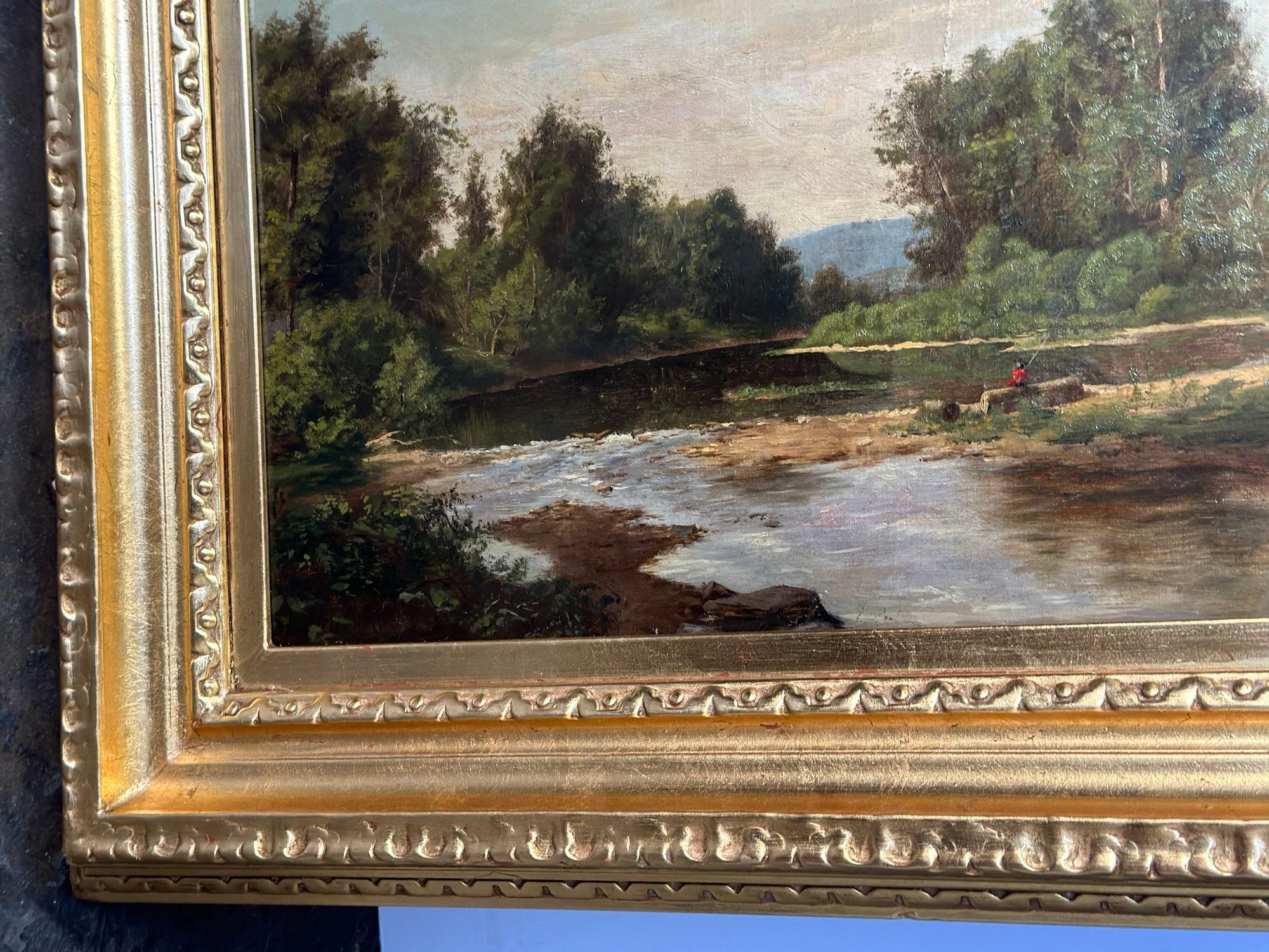 19th Century American School Oil on Canvas of Fisherman For Sale 1