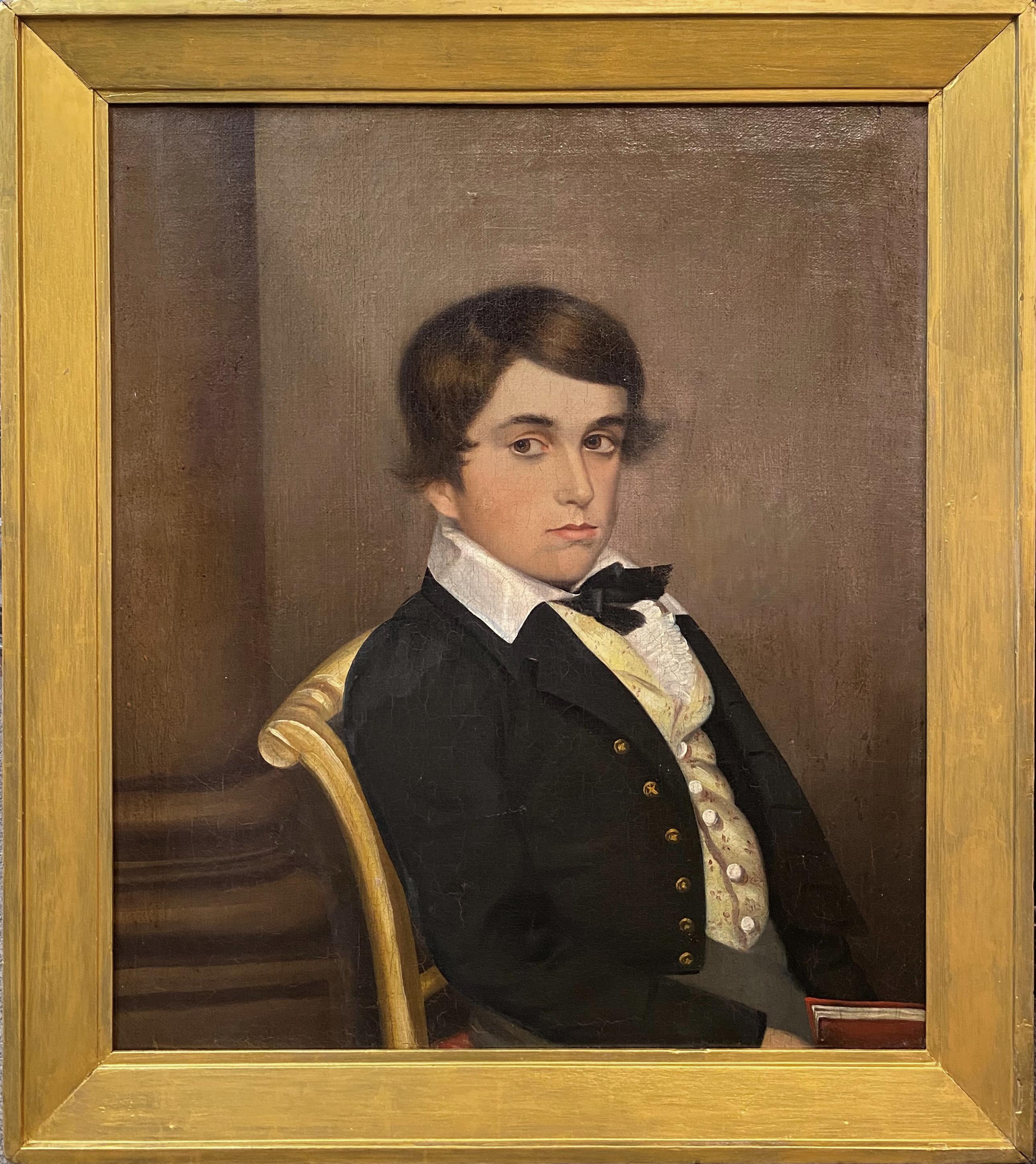 19th century American School Figurative Painting - American School Portrait of a Boy
