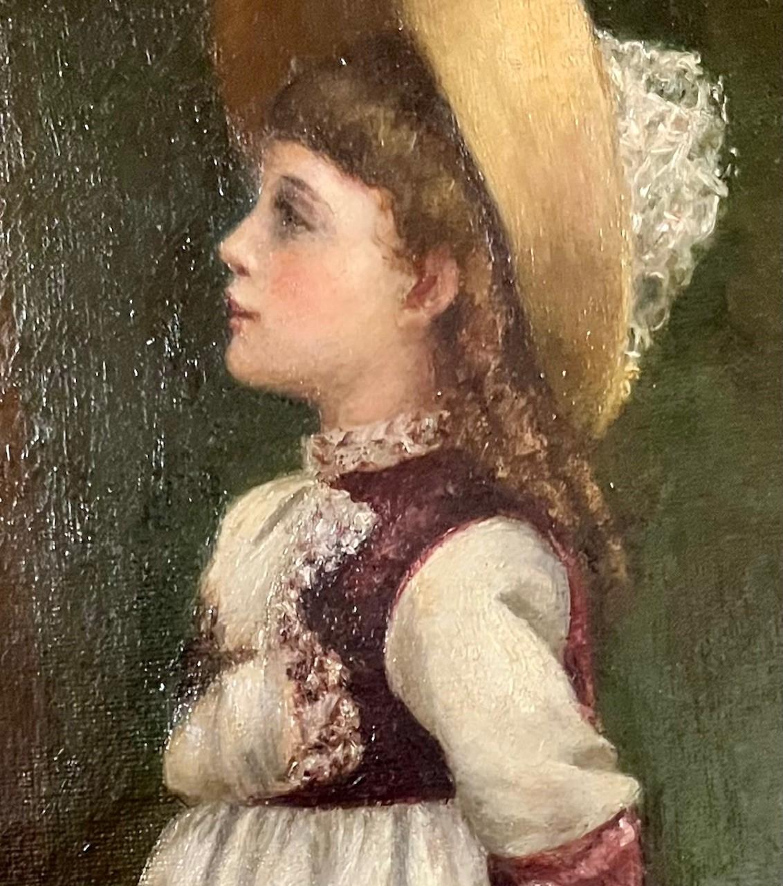 19th Century American School Portrait Oil Painting of a Young Girl. For Sale 2