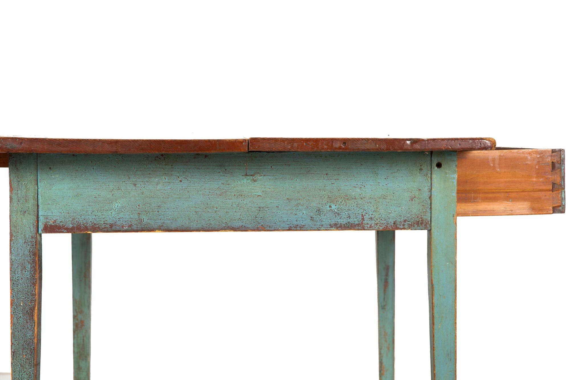 19th Century American Scrubbed Pine and Green Painted Work Table 6