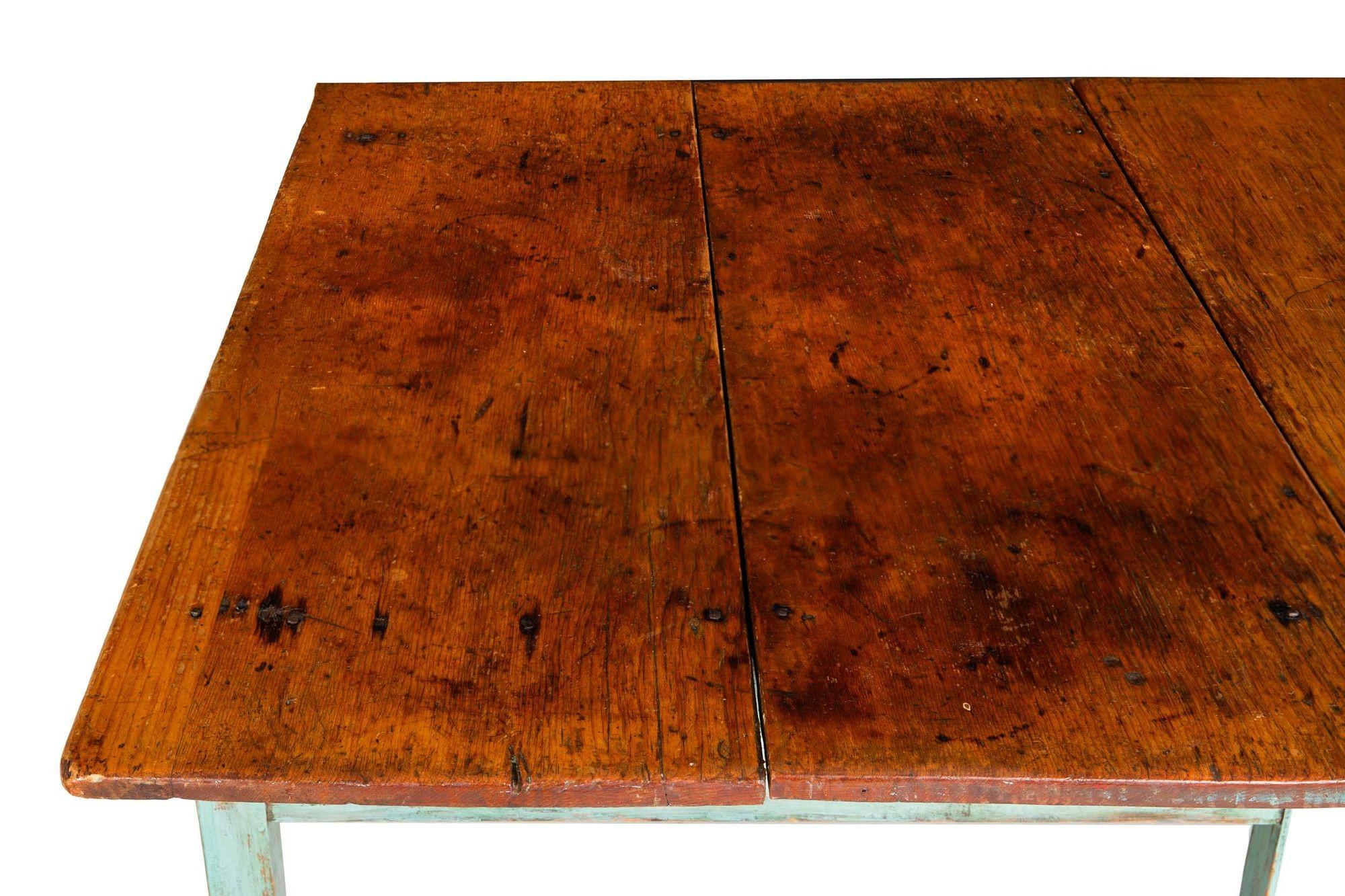 19th Century American Scrubbed Pine and Green Painted Work Table 9