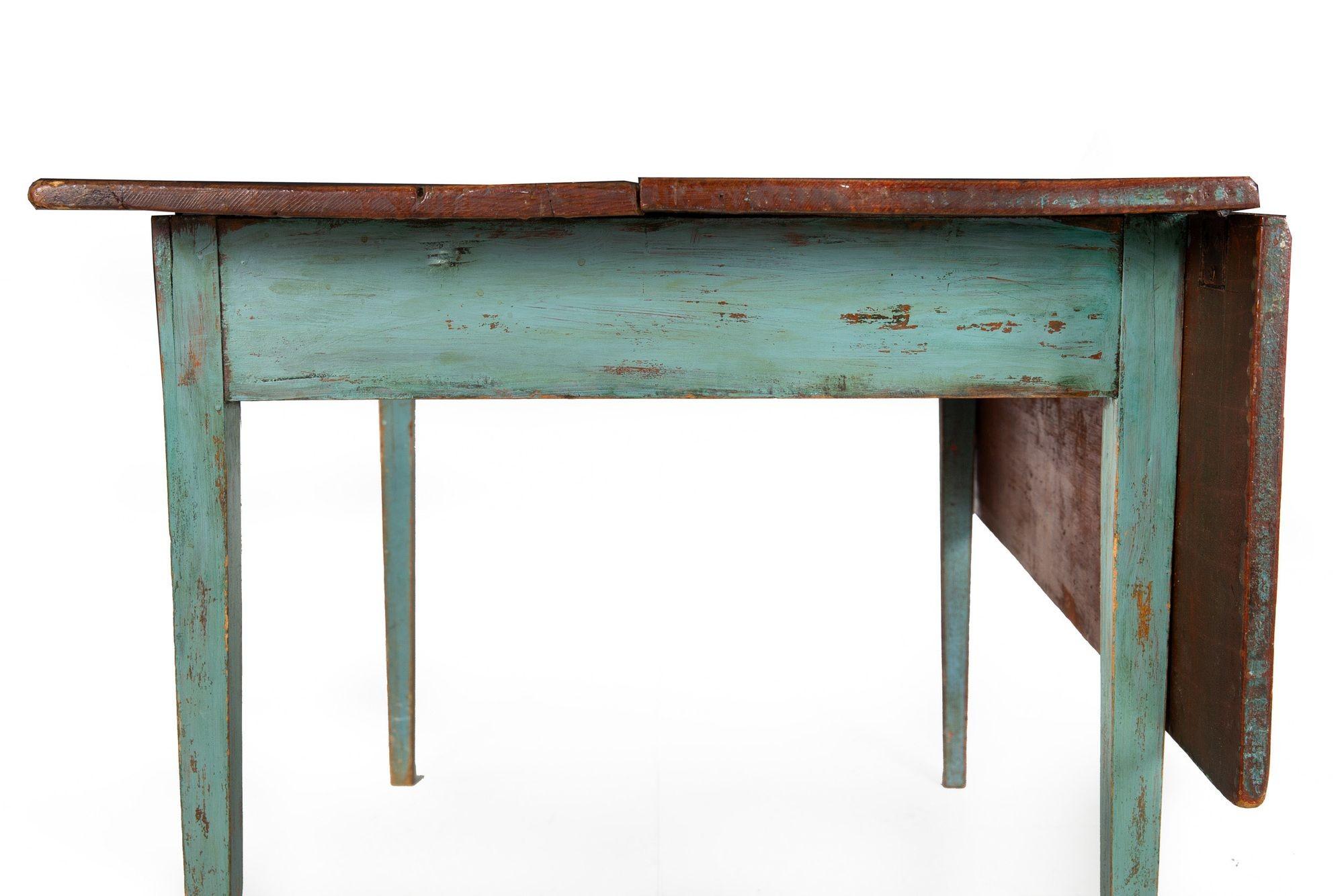 19th Century American Scrubbed Pine and Green Painted Work Table 13