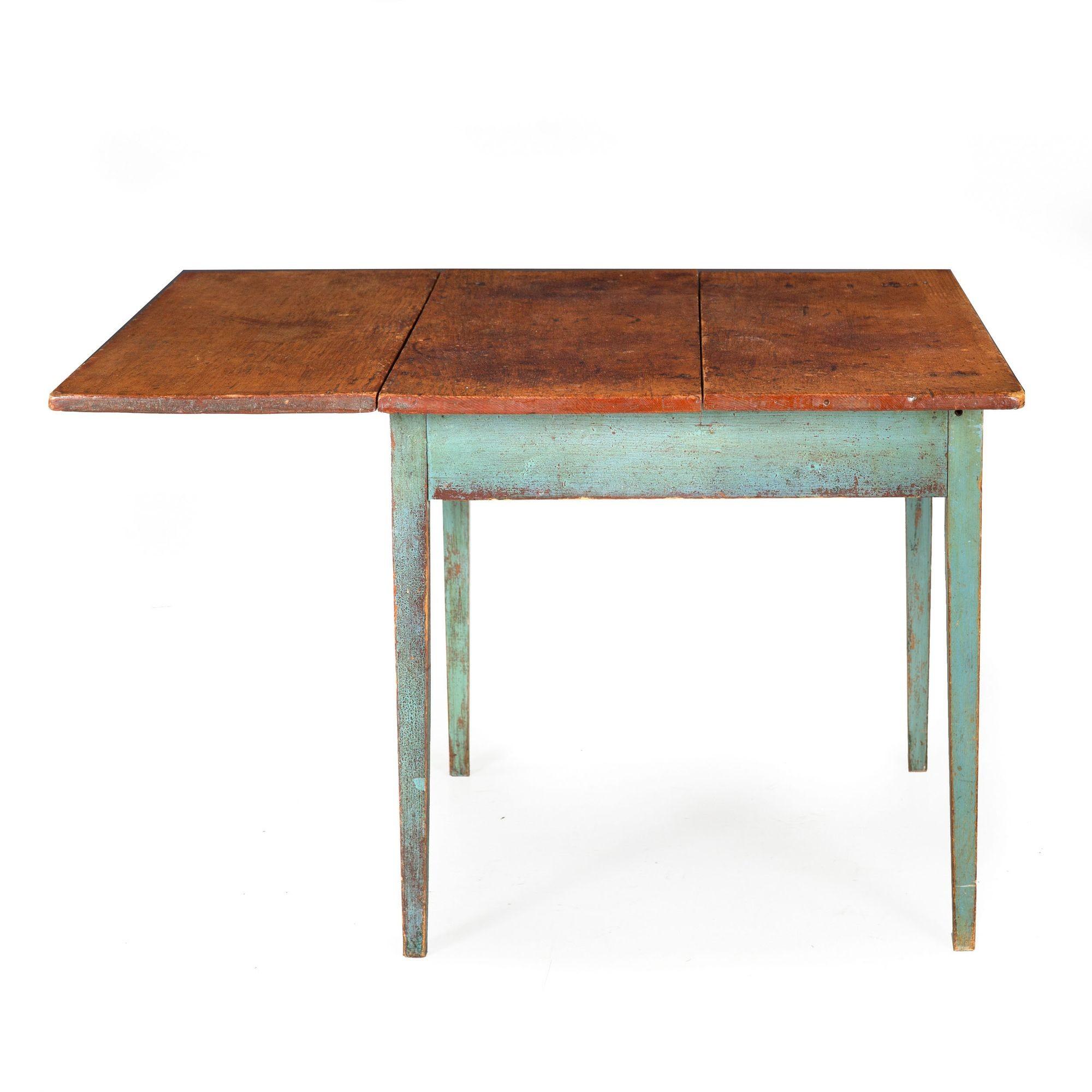 Federal 19th Century American Scrubbed Pine and Green Painted Work Table