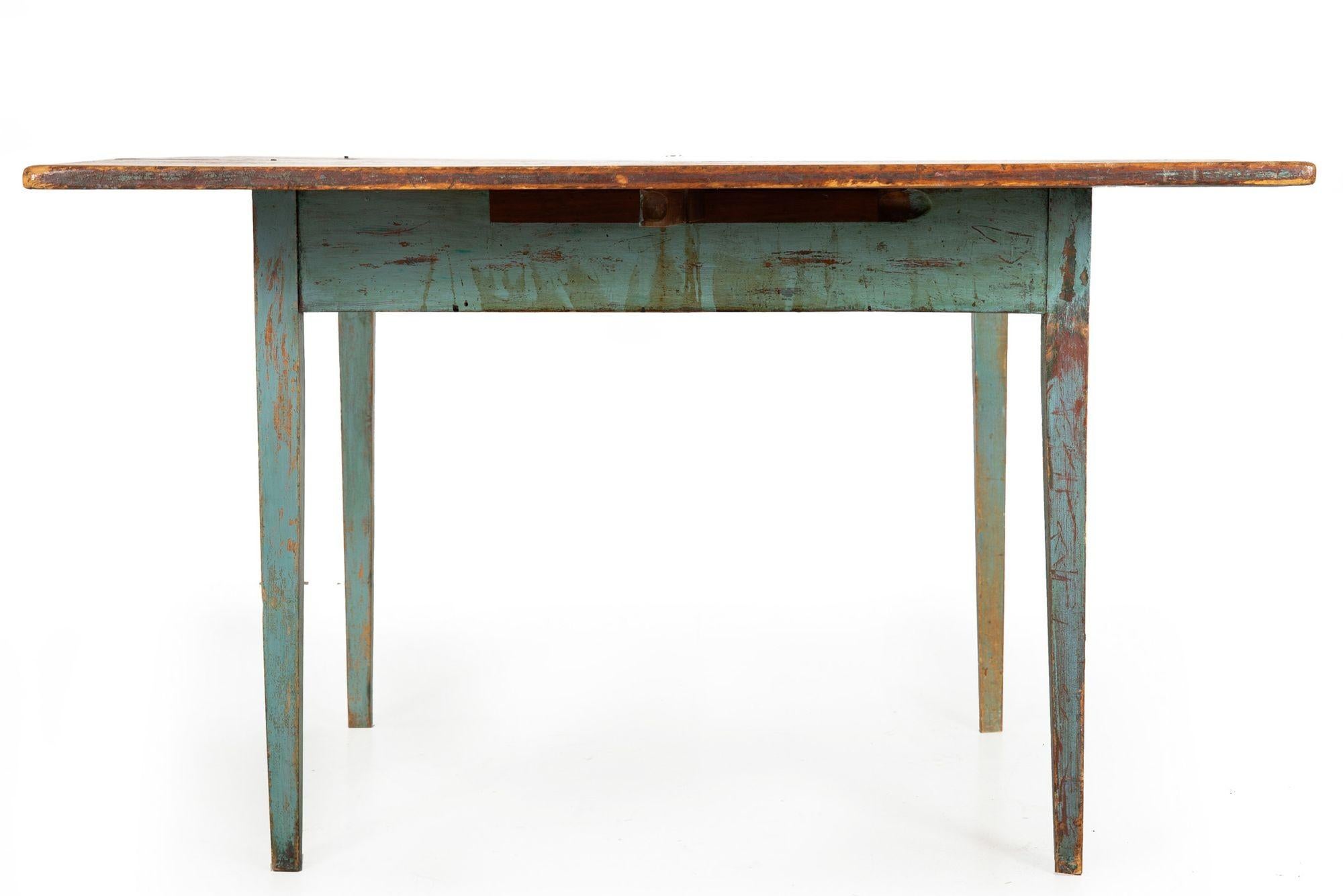 19th Century American Scrubbed Pine and Green Painted Work Table 2