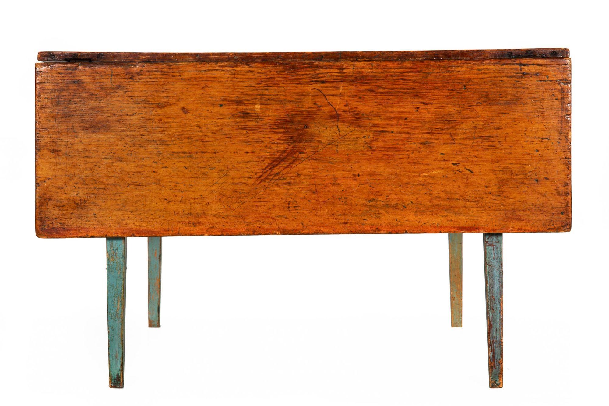 19th Century American Scrubbed Pine and Green Painted Work Table 3