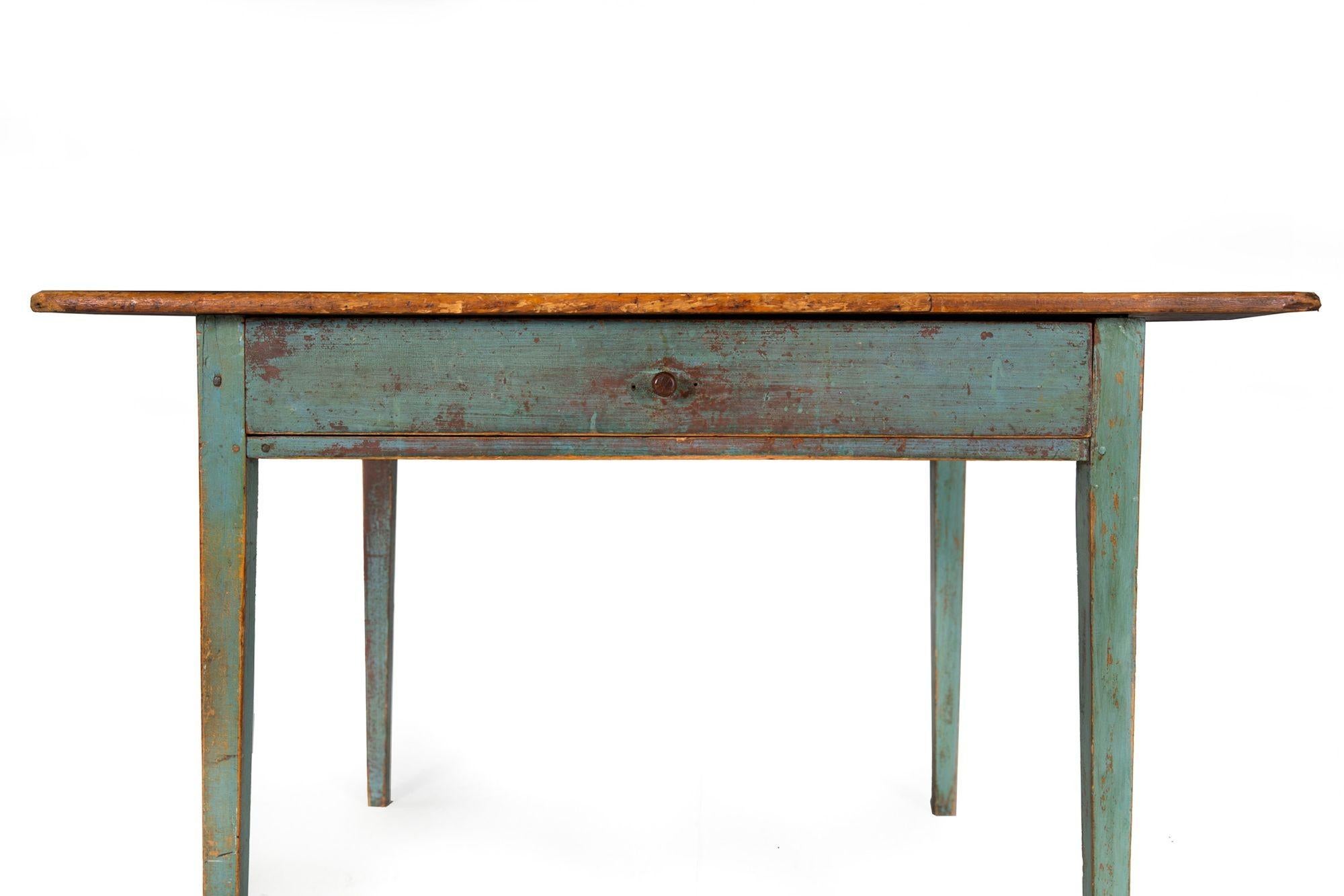19th Century American Scrubbed Pine and Green Painted Work Table 5