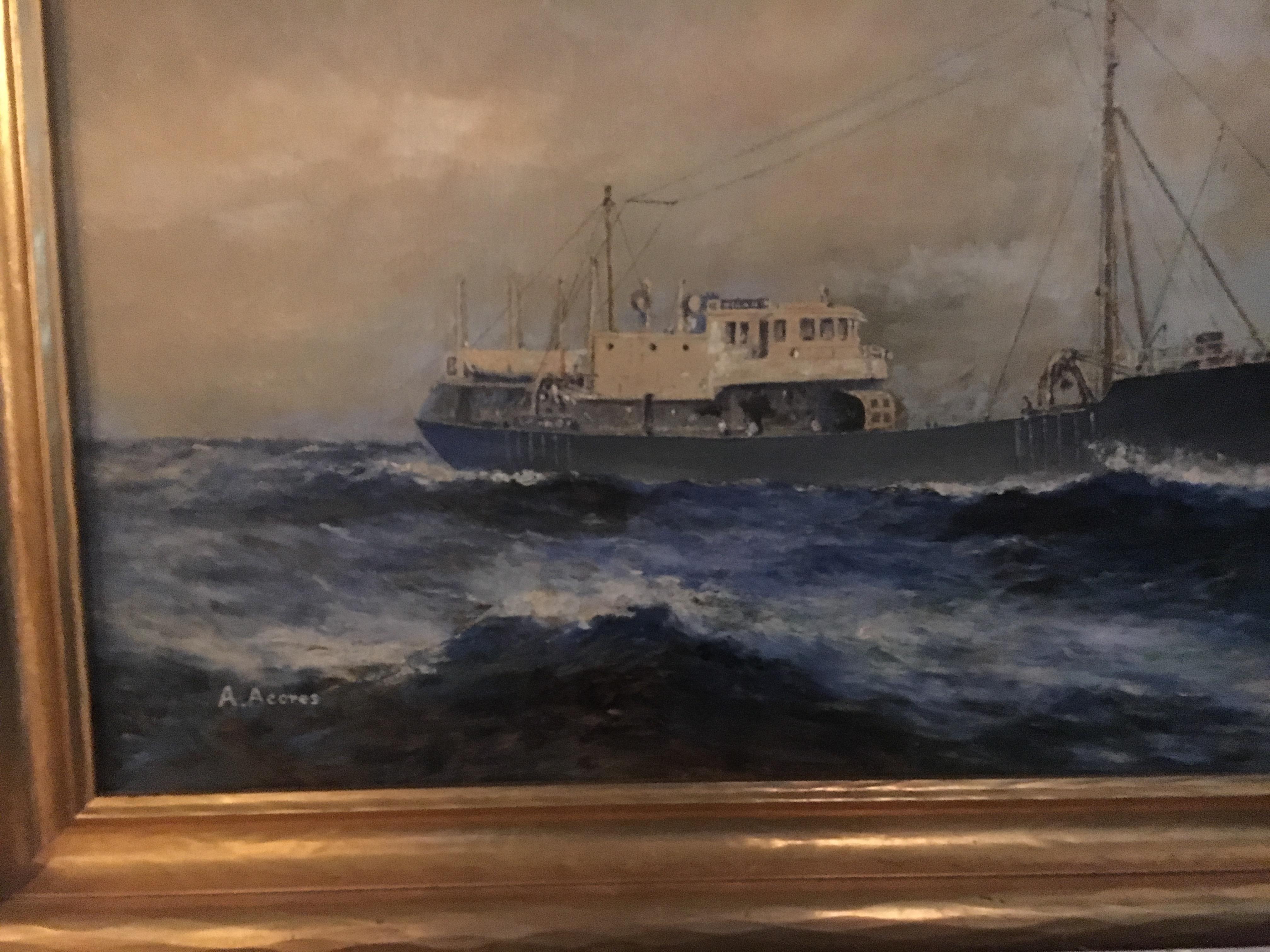Canvas 19th Century American Seascape of Commercial Ship For Sale