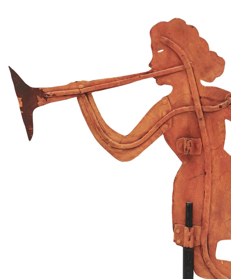 Folk Art 19th Century American Sheet Iron Trumpeting Angel Weathervane For Sale