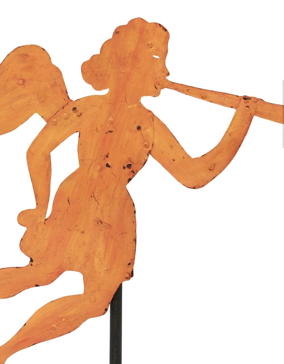 Painted 19th Century American Sheet Iron Trumpeting Angel Weathervane For Sale