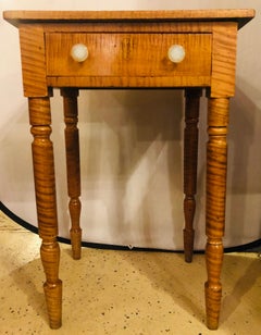 19th Century American Sheraton Cherry and Tiger Maple Stand with One Drawer