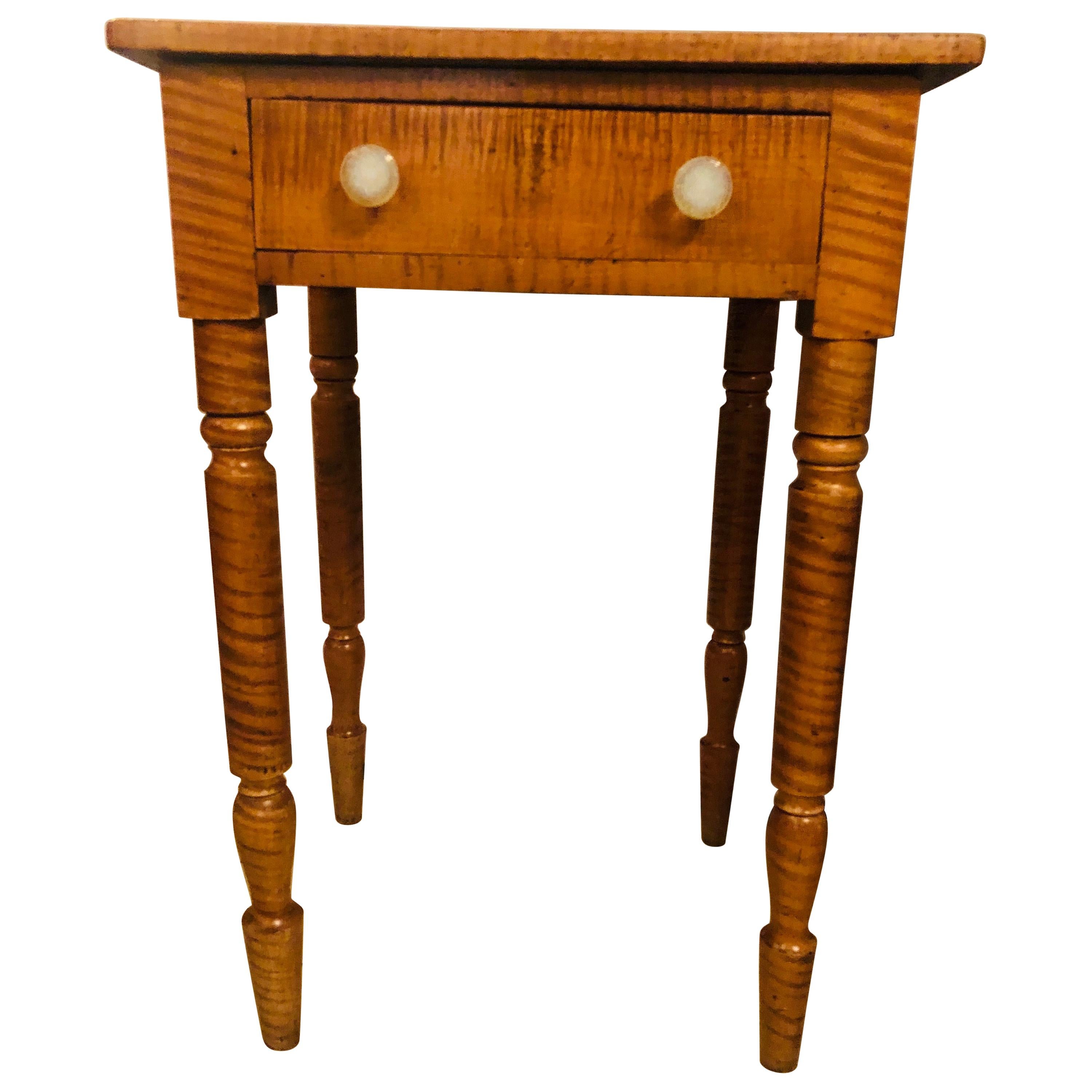 19th Century American Sheraton Cherry and Tiger Maple Stand with One Drawer