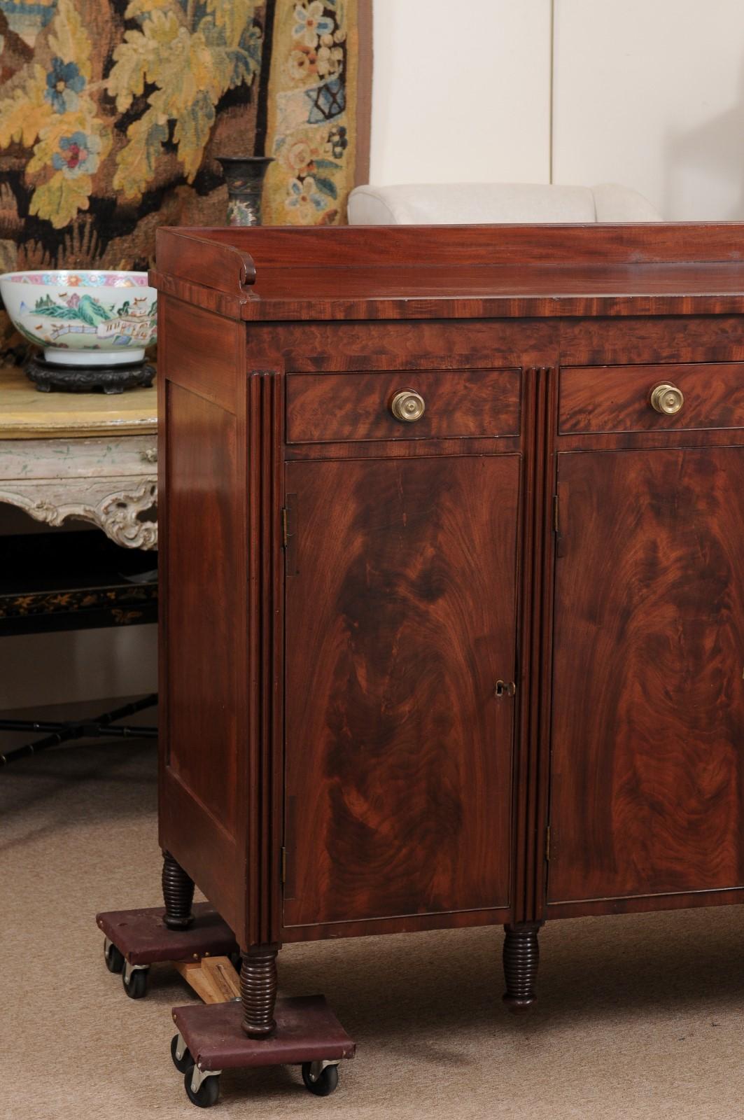 19th Century American Sheraton Sideboard in Mahogany with 4 Cabinet Doors 12