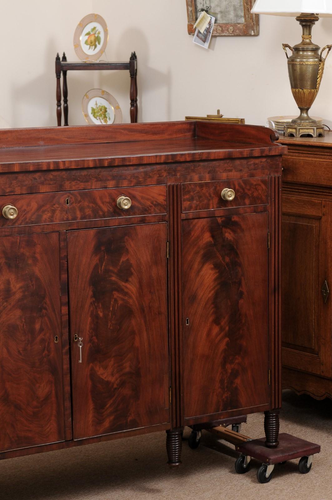 19th Century American Sheraton Sideboard in Mahogany with 4 Cabinet Doors 13
