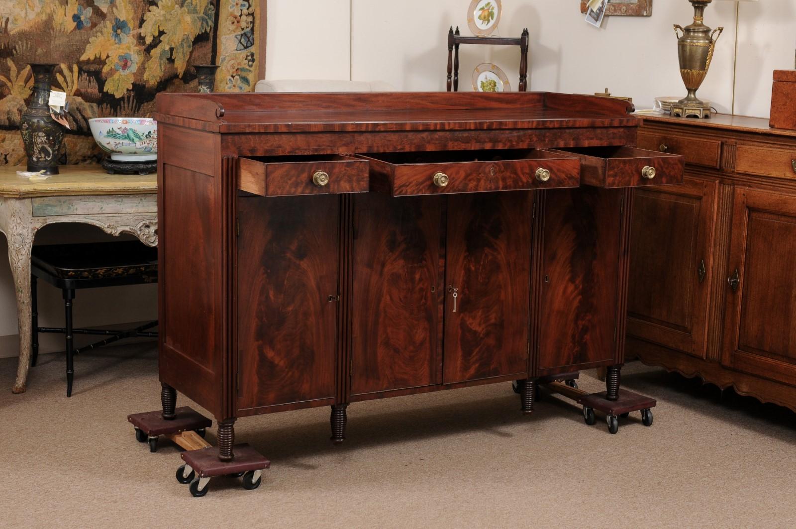 19th Century American Sheraton Sideboard in Mahogany with 4 Cabinet Doors 14
