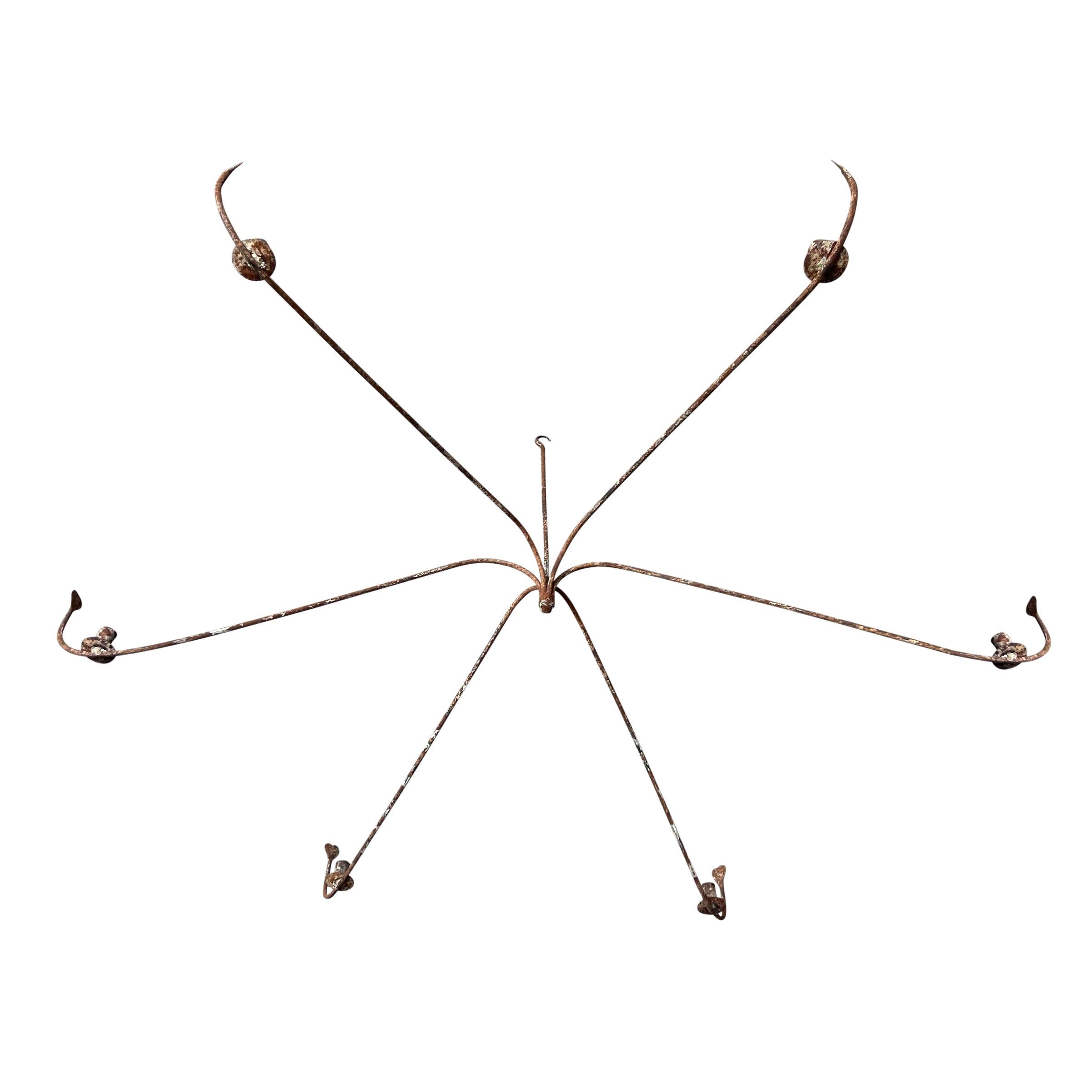 19th Century American Six-Arm Wrought-Iron Chandelier 4