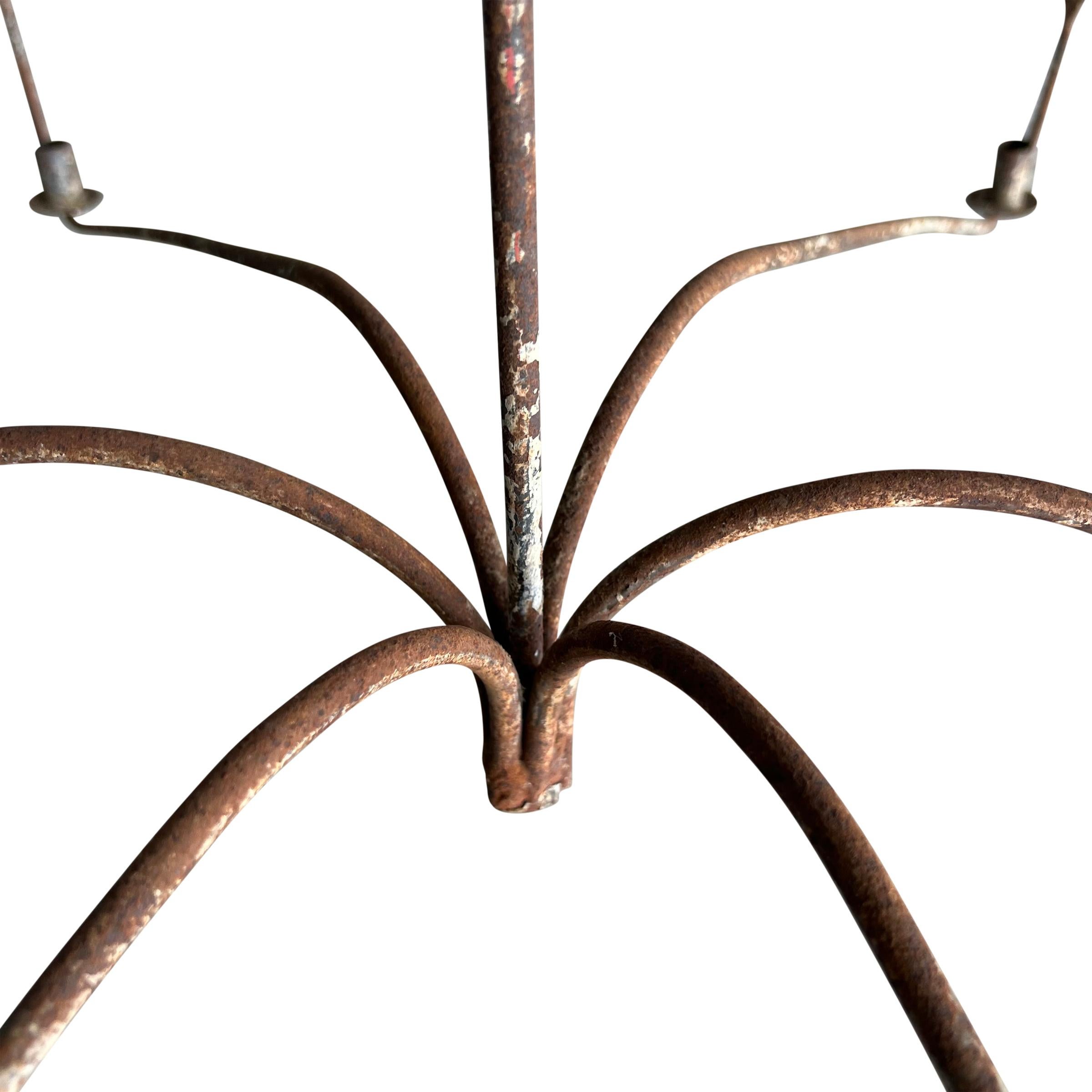 19th Century American Six-Arm Wrought-Iron Chandelier 10