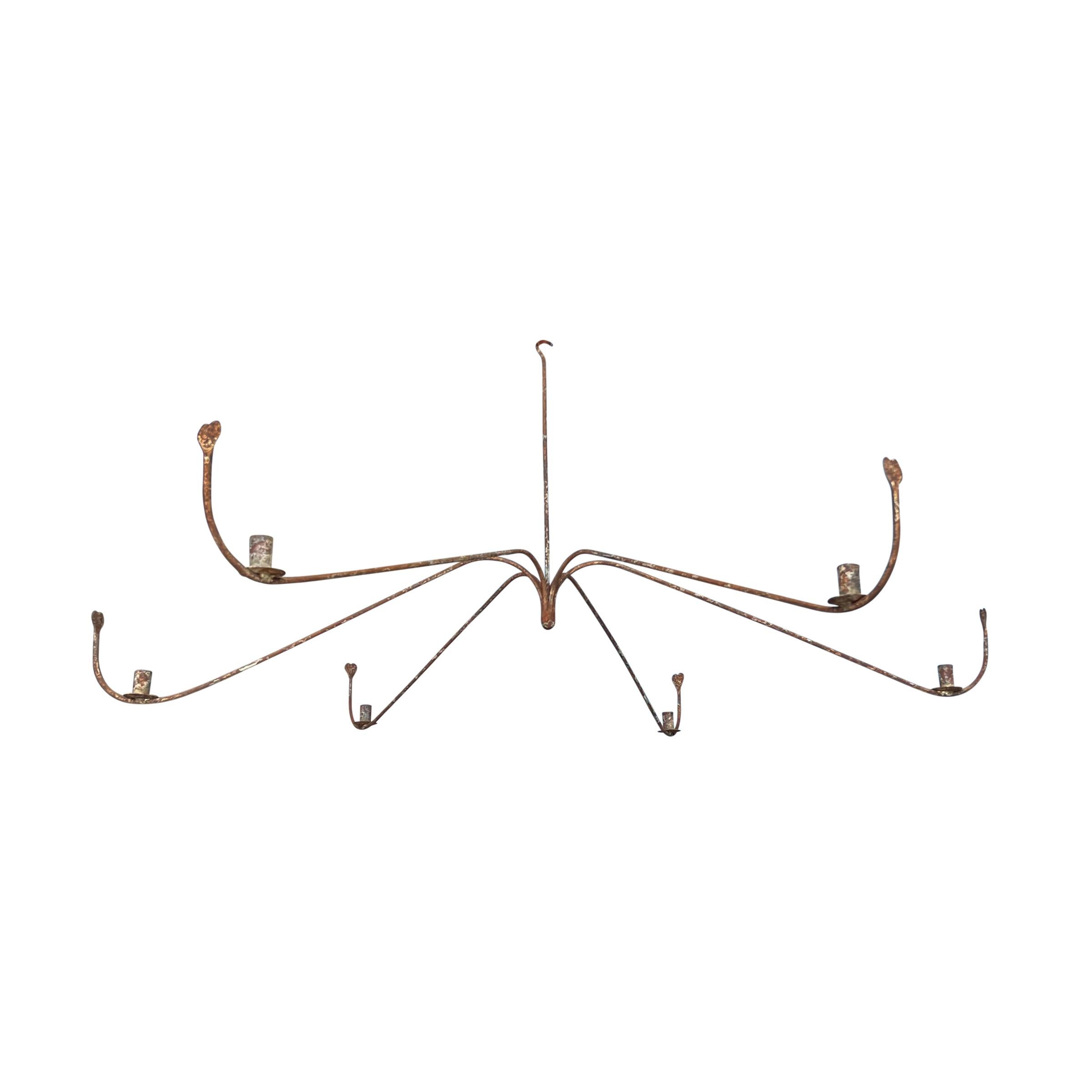 19th Century American Six-Arm Wrought-Iron Chandelier 3