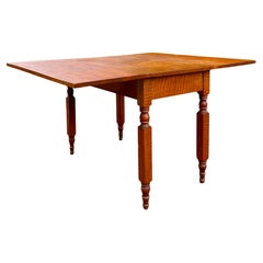 19th Century American Solid Tiger Maple Drop Leaf Table