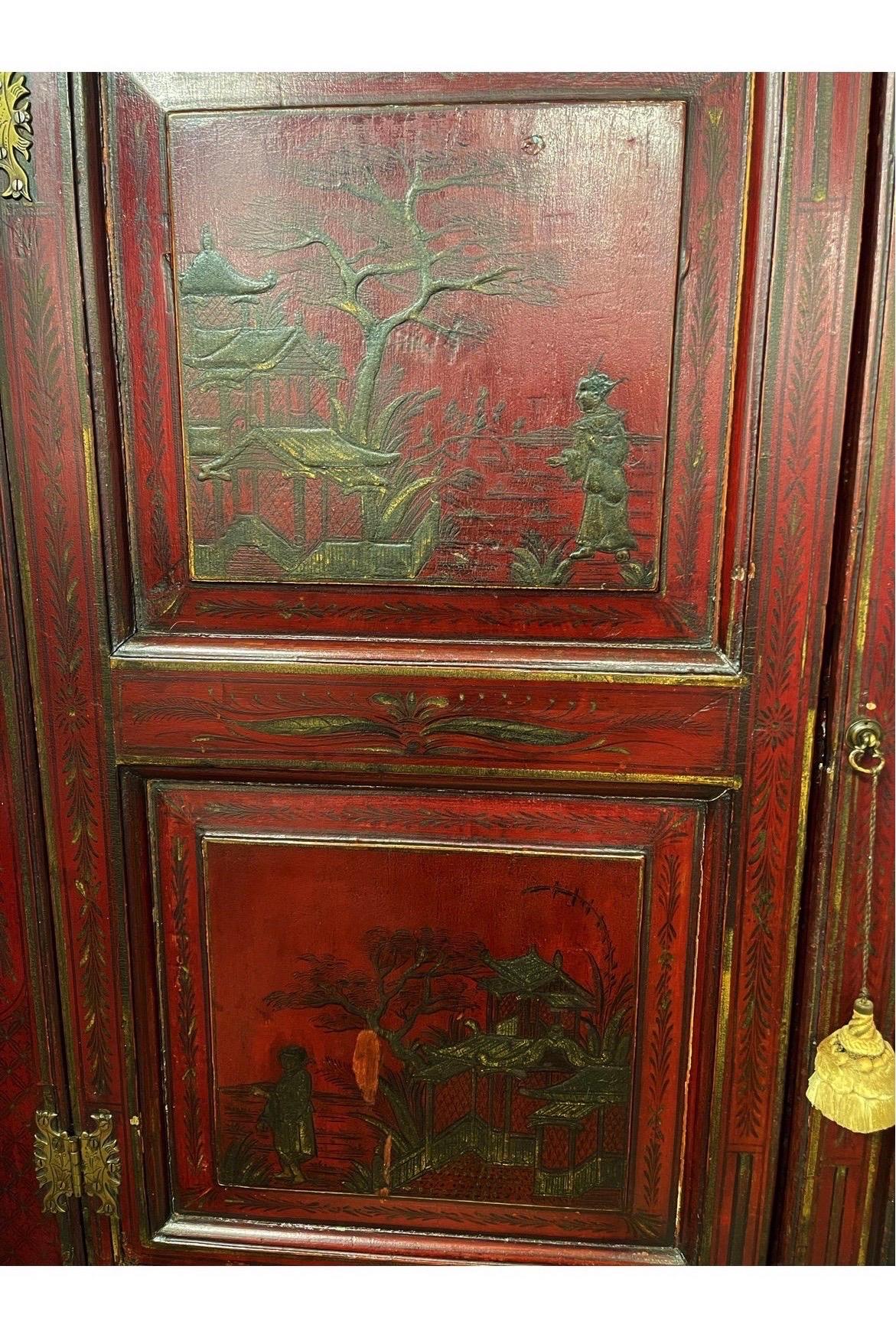 19th Century 19th century American Southern Plantation Chinoiserie Decorated Corner Cupboard For Sale