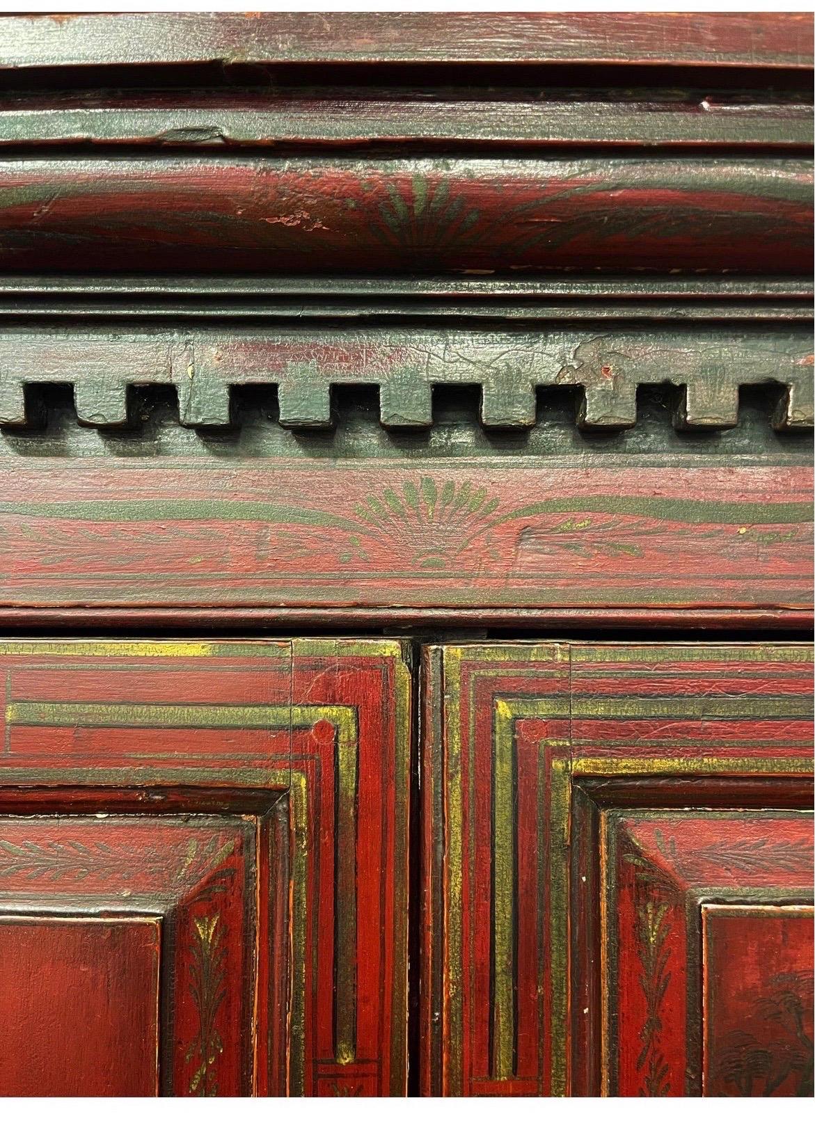 Brass 19th century American Southern Plantation Chinoiserie Decorated Corner Cupboard For Sale