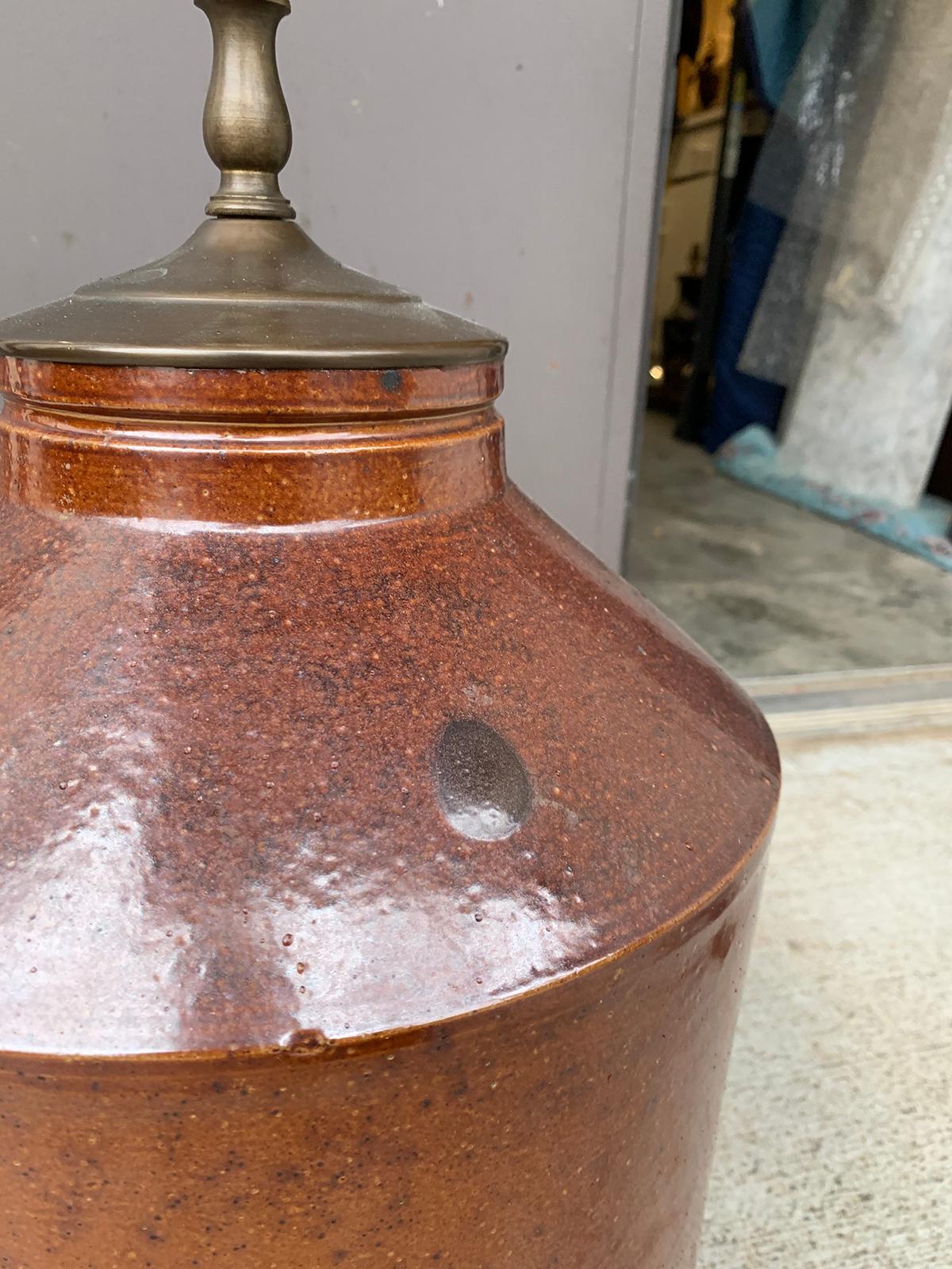 19th Century American Stoneware Crock as Lamp, Marked U.S. Standard Stoneware Co 1