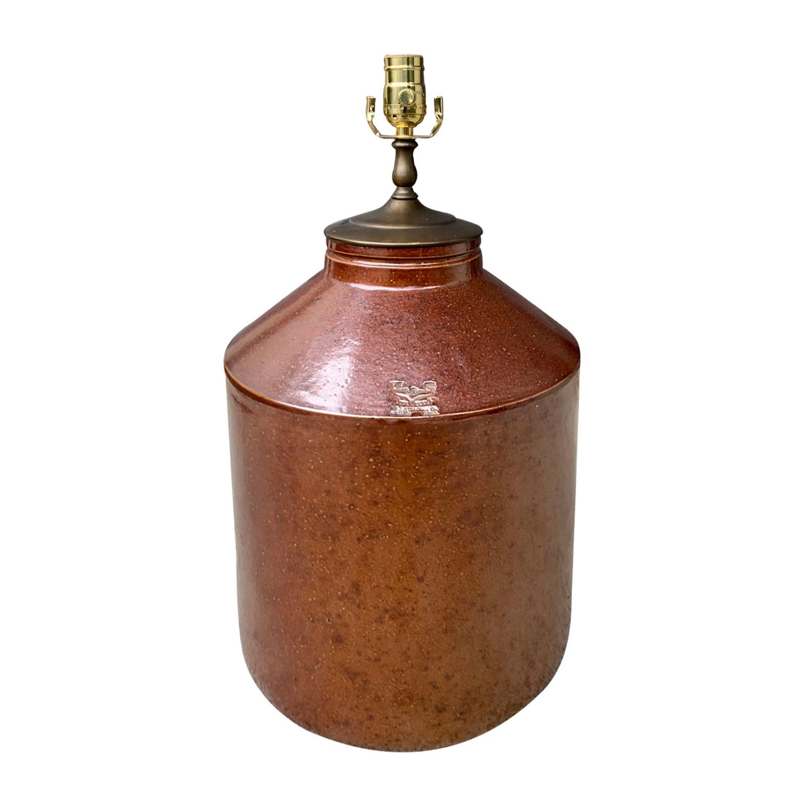 19th Century American Stoneware Crock as Lamp, Marked U.S. Standard Stoneware Co