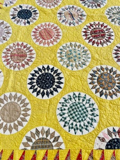 19th Century American Sunburst Quilt, Chintz Fabrics, Folk Art Textile