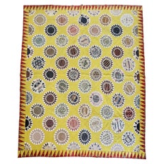 19th Century American Sunburst Quilt, Chintz Fabrics, Folk Art Textile