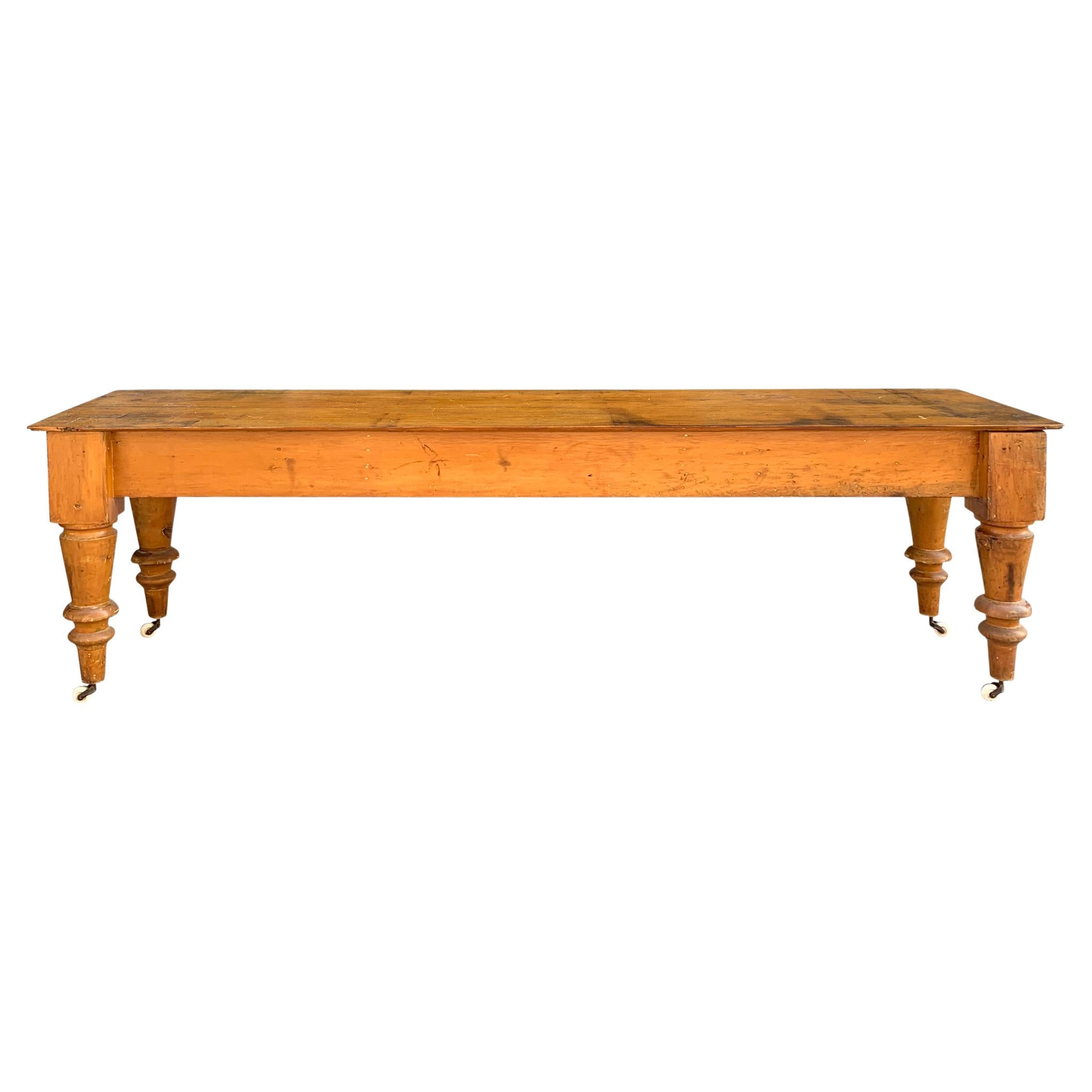 19th Century American Table with Chunky Turned Legs