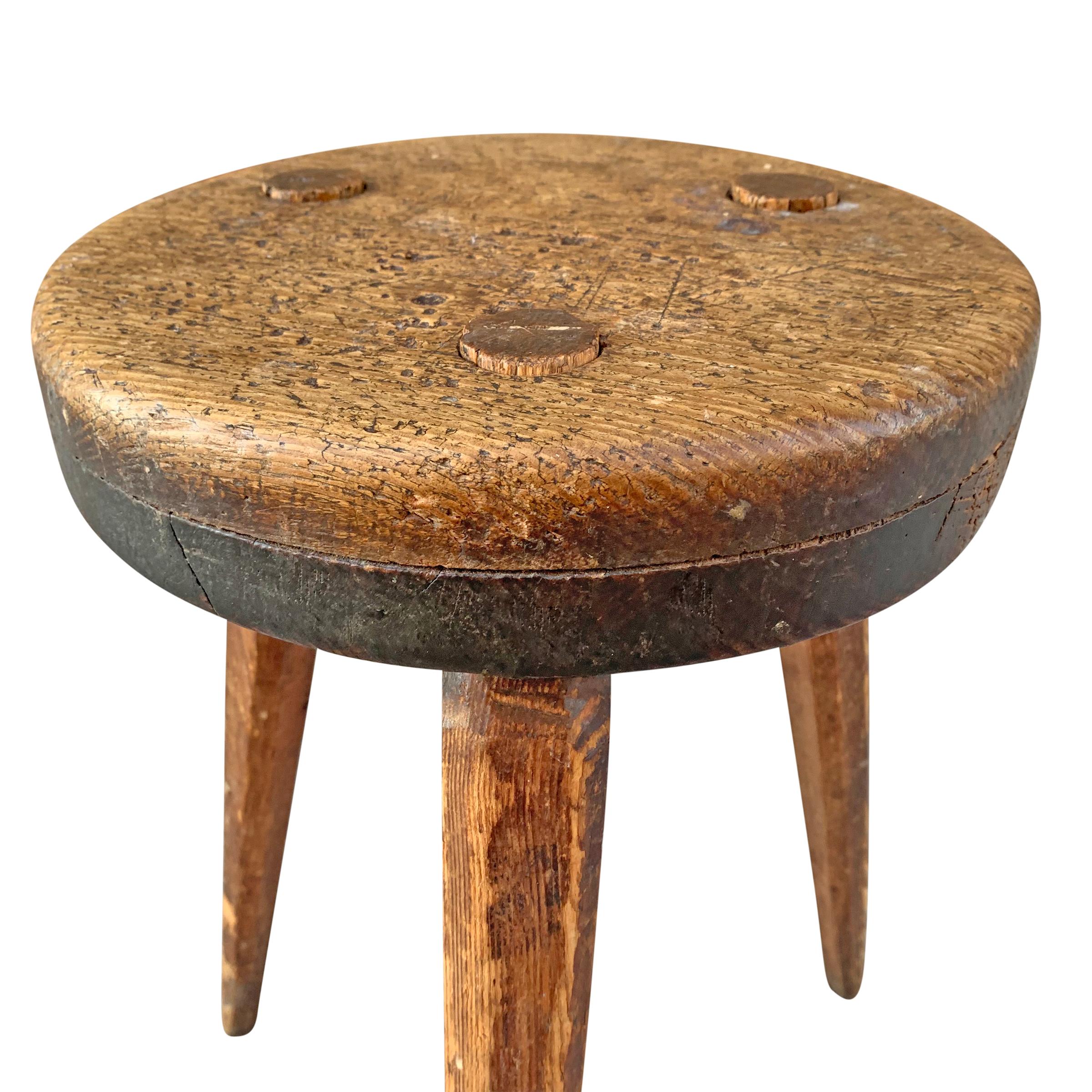 Wood 19th Century American Three-Legged Stool