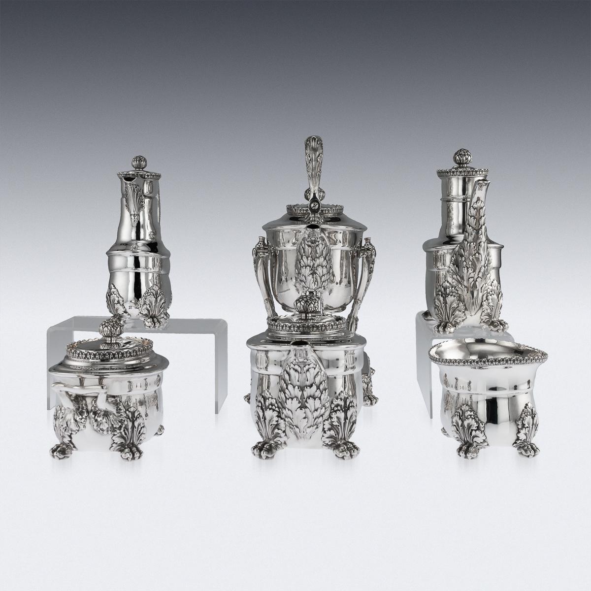 Sterling Silver 19th Century American Tiffany & Co. Solid Silver Acanthus Tea Service circa 1880 For Sale