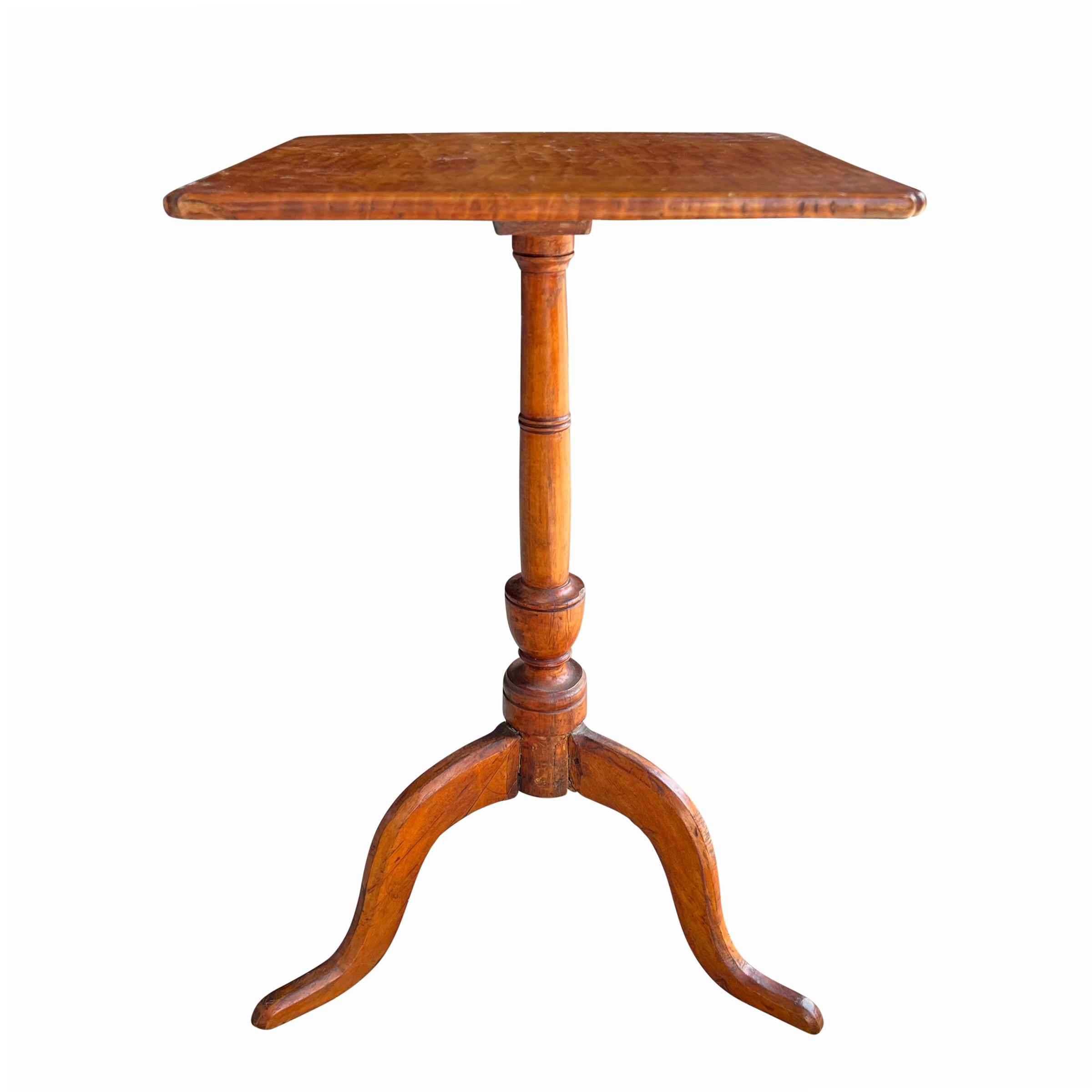 American Colonial 19th Century American Tiger Maple Candle Stand