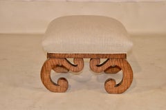 19th Century American Tiger Maple Upholstered Stool