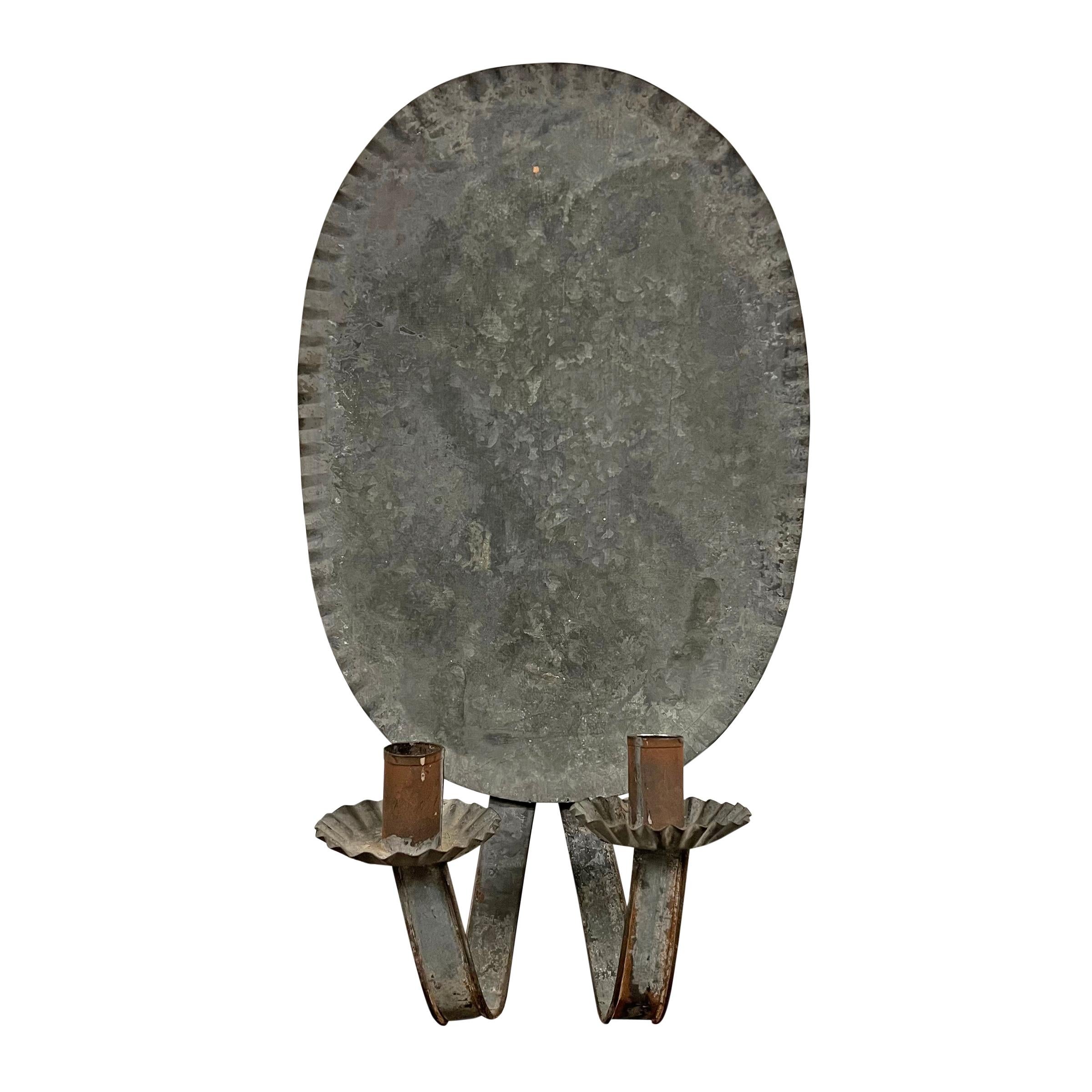 American Colonial 19th Century American Tin Two-Arm Candle Sconce