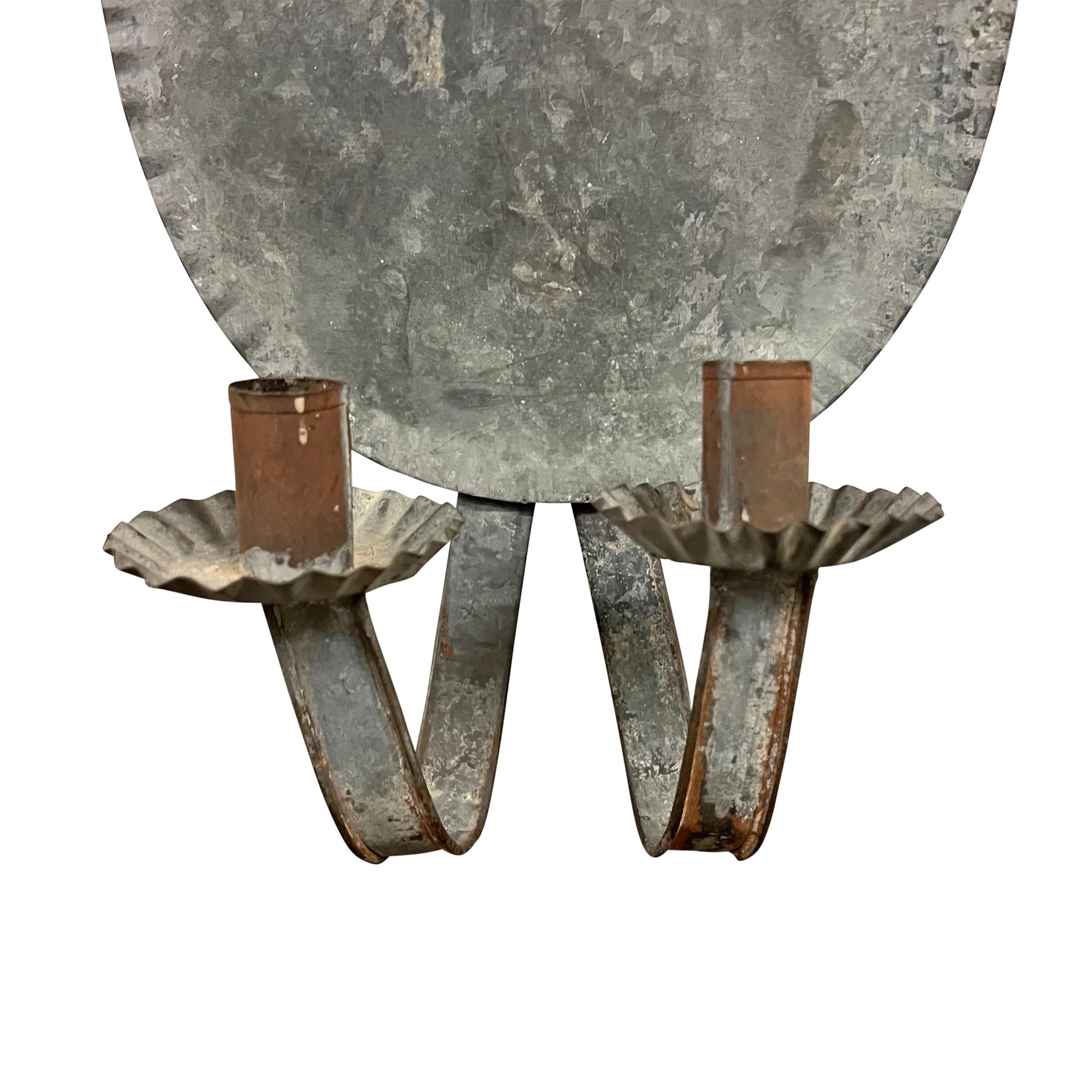 19th Century American Tin Two-Arm Candle Sconce 3