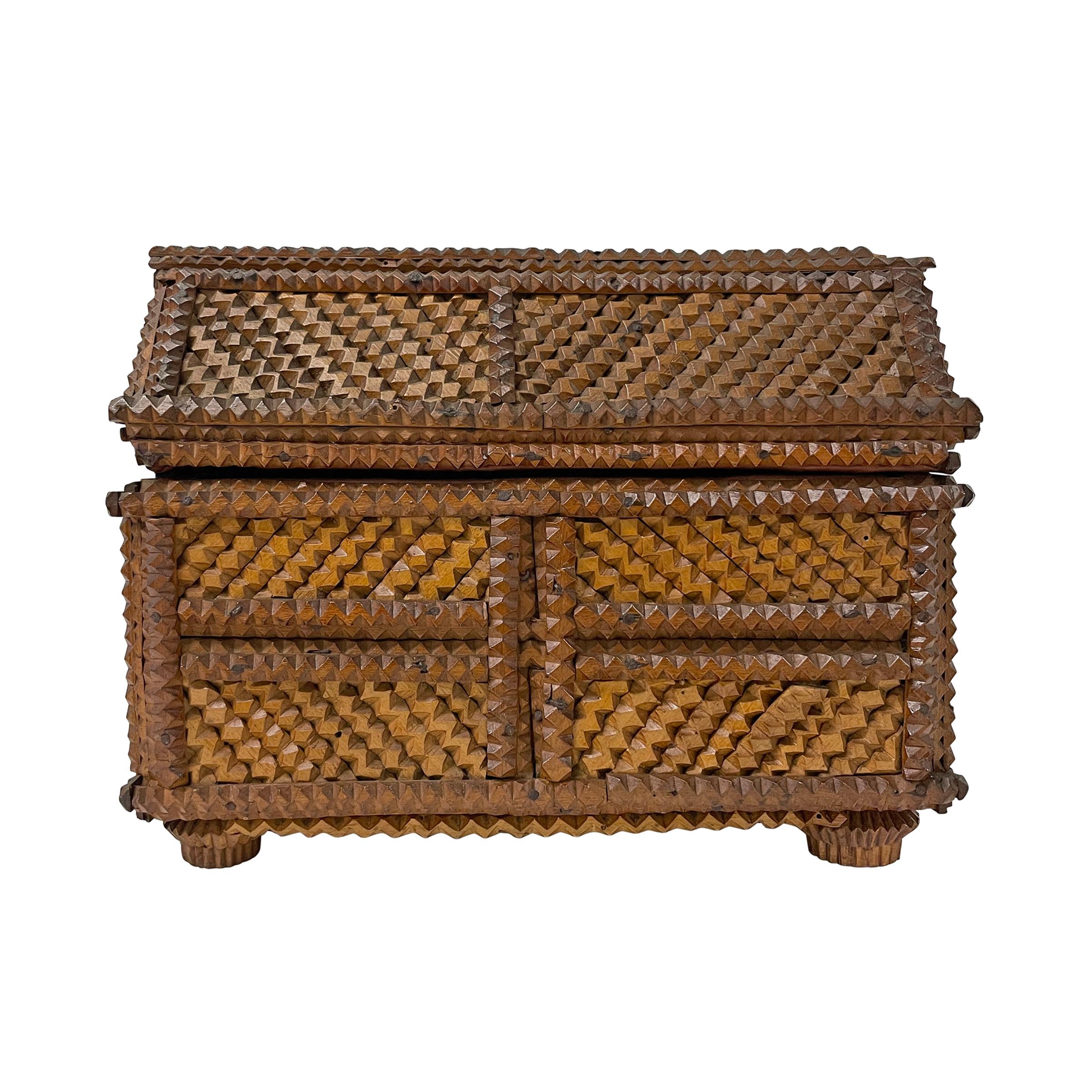 Wood 19th Century American Tramp Art Box