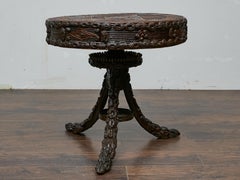 19th Century American Tramp Art Carved Round Table with Tripod Base