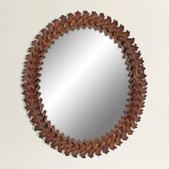 19th Century American Tramp Art Oval Framed Mirror