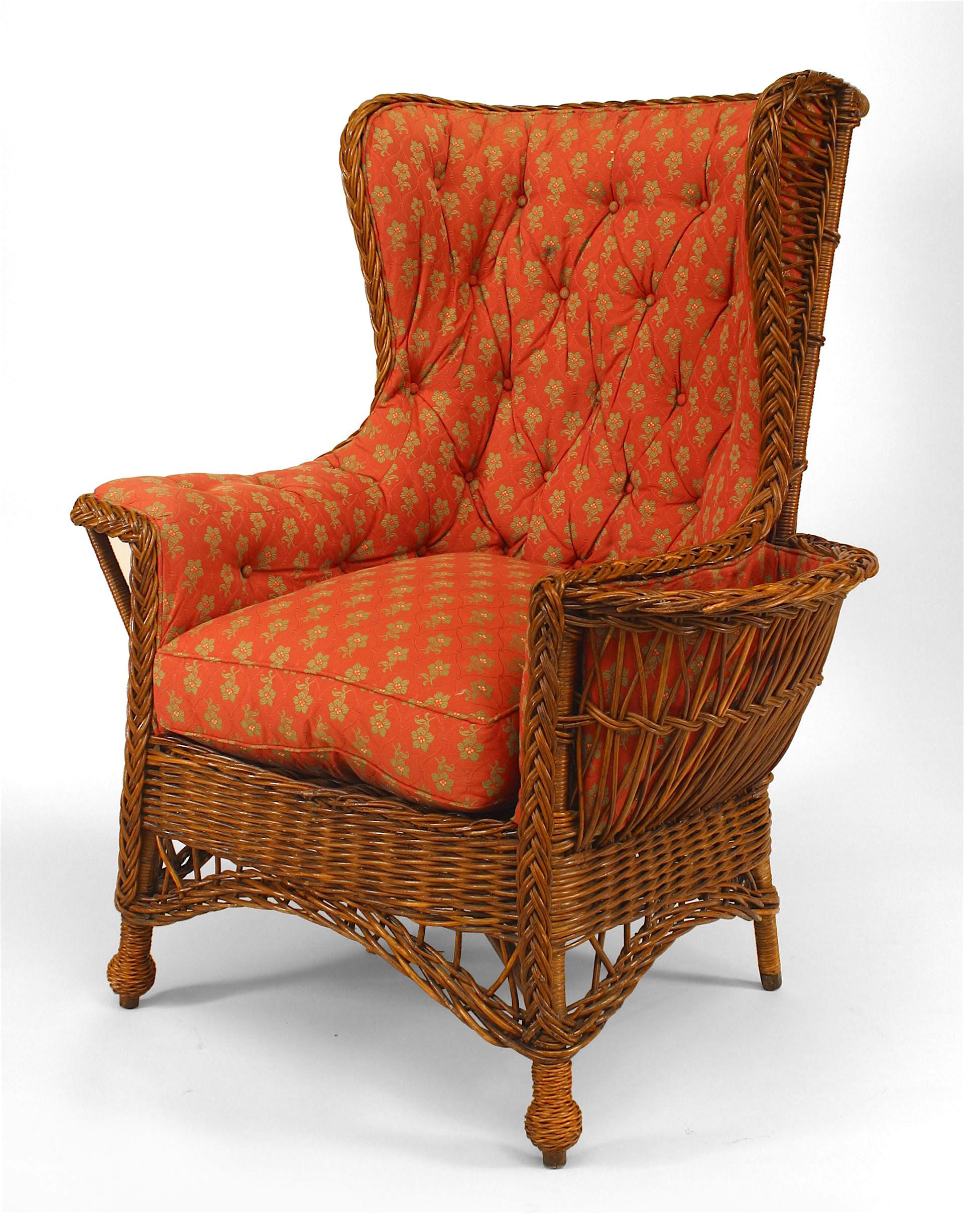 American Victorian natural wicker wing chair with 