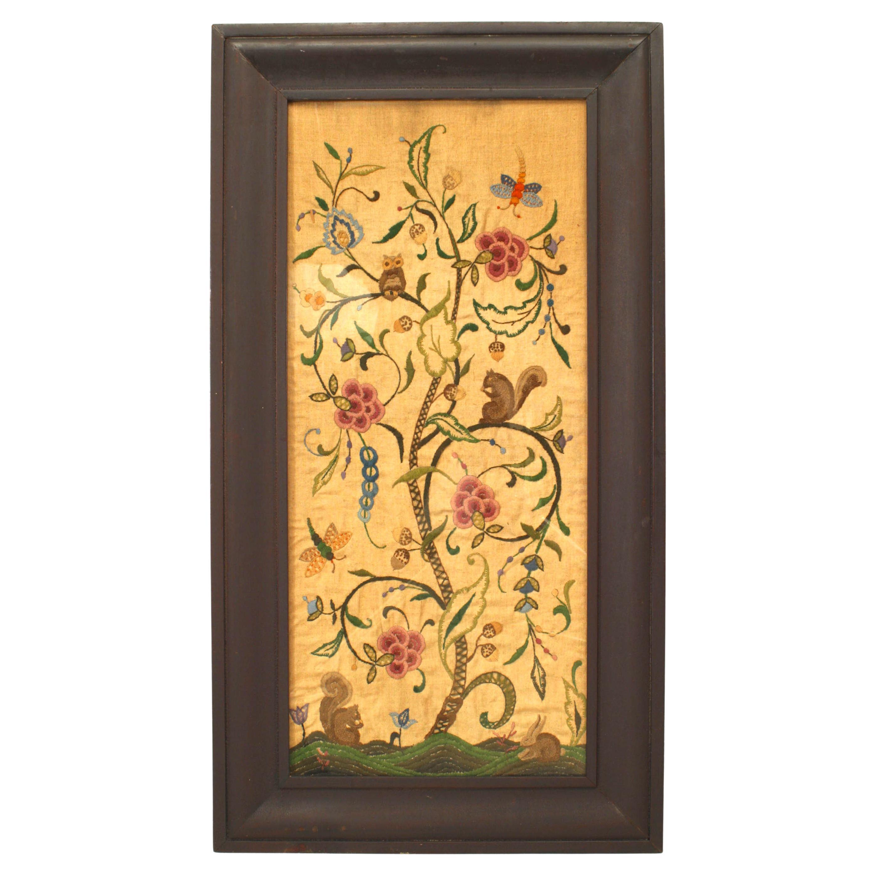 19th Century, American Victorian Framed Floral Embroidery