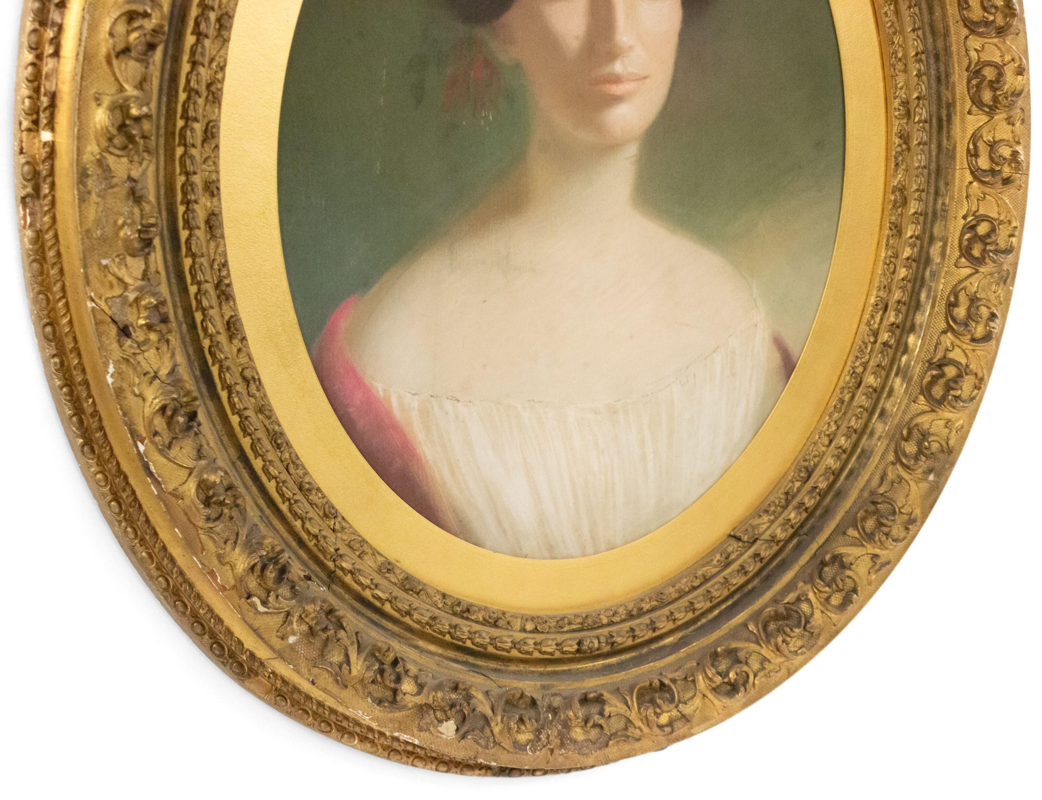 19th Century American Victorian Lady Pastel Portrait in an Oval Frame For Sale 2
