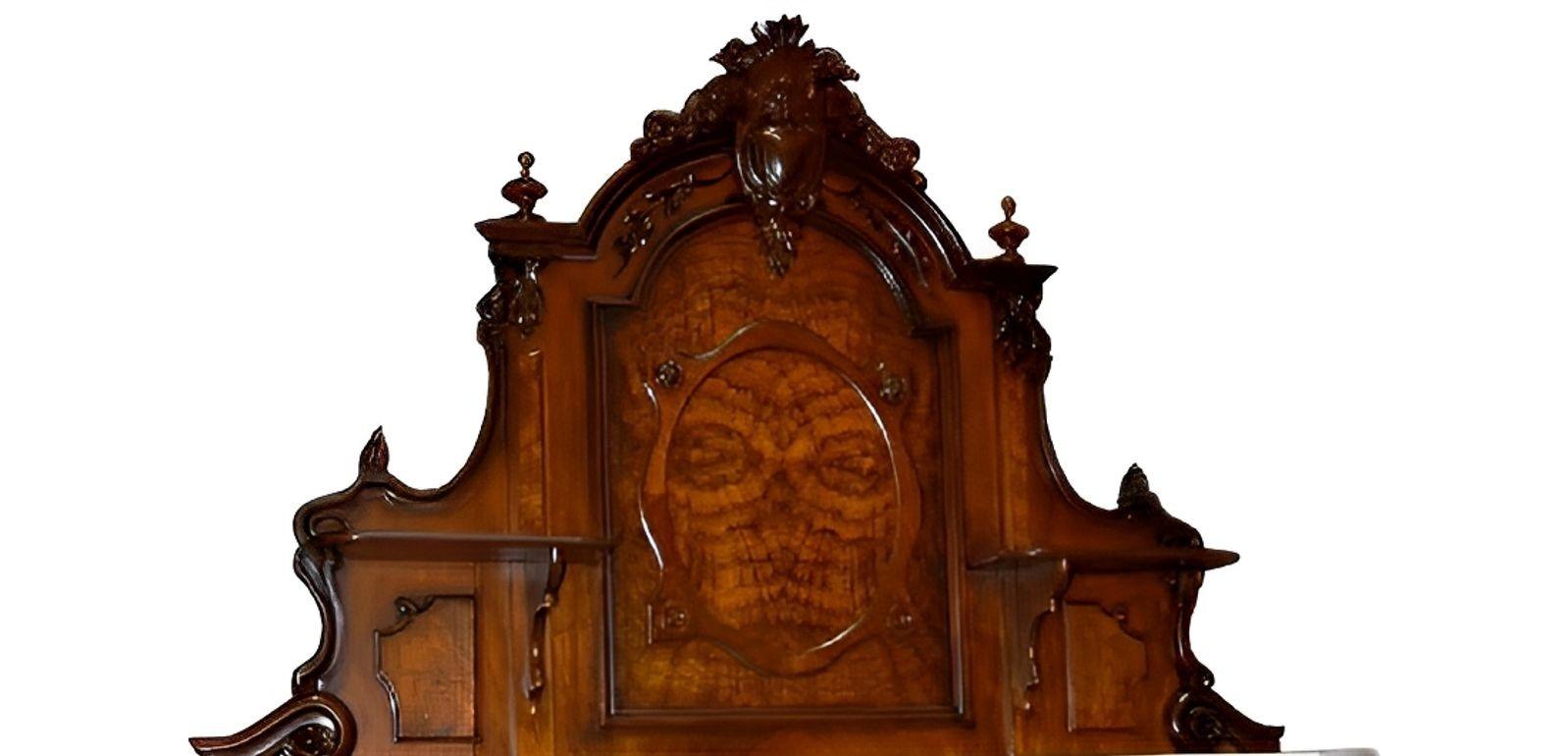 19th Century American Victorian Walnut & Burl Sideboard with Marble Top In Good Condition For Sale In Los Angeles, CA